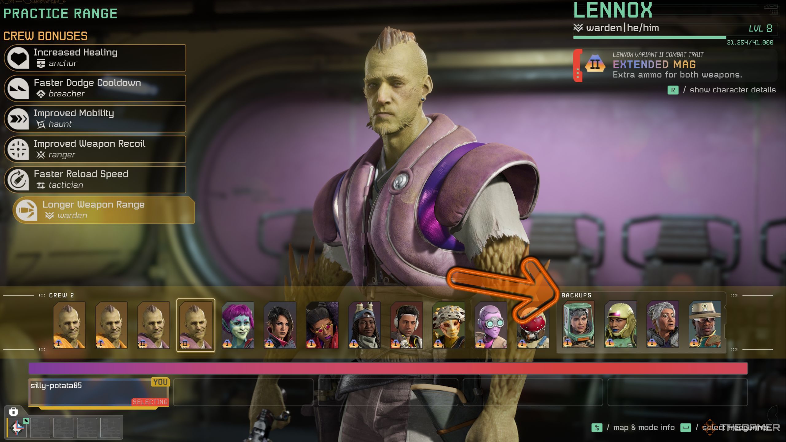 Concord Crew Selection In Game Showing The Backup System.