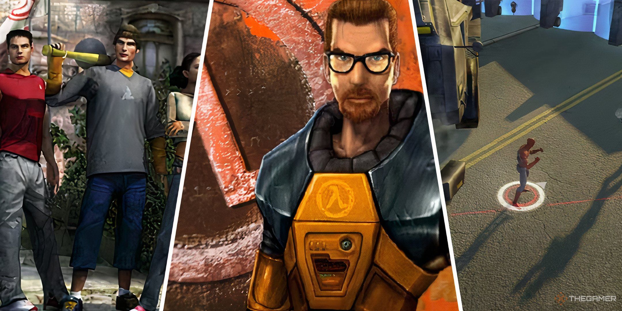 A collage of Half Life, Obscure and Marvel Ultimate Alliance 2 screenshots side by side.