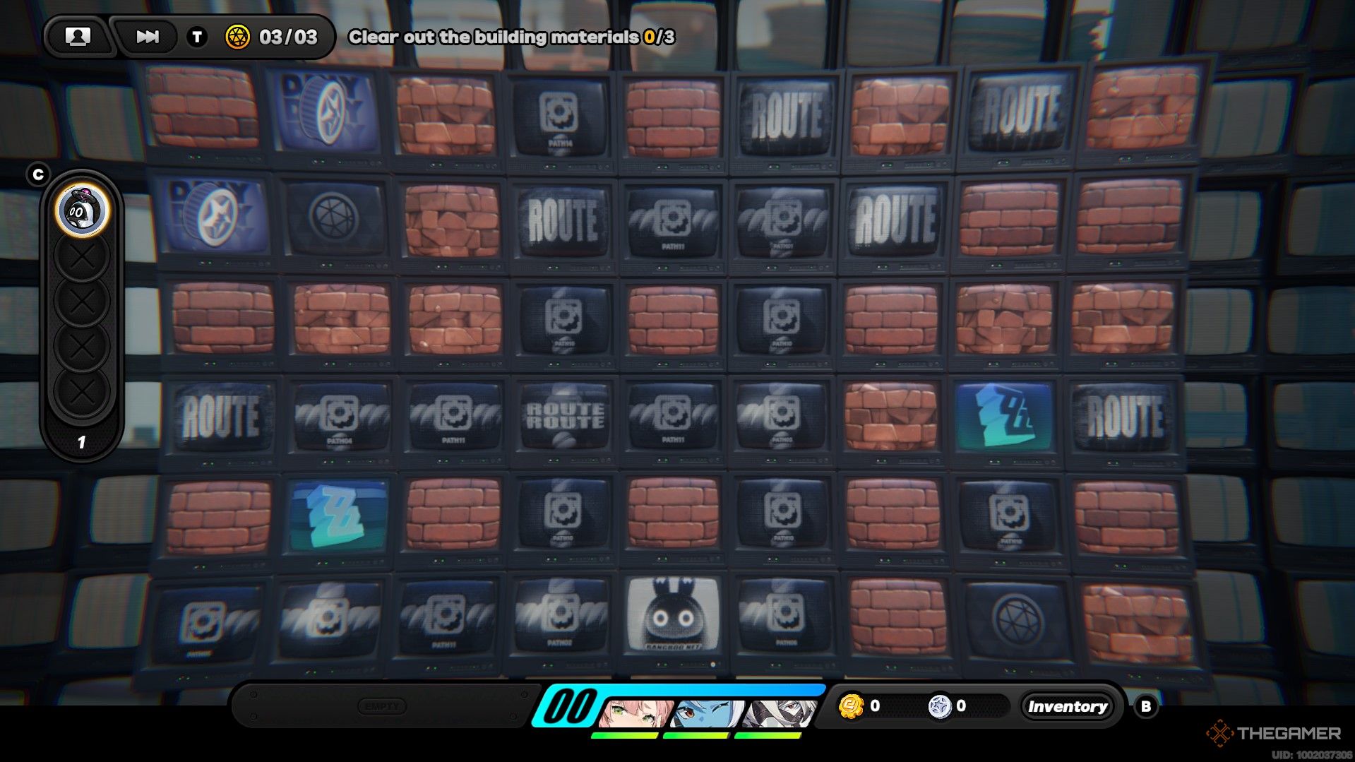 A large square with brick tiles, gear tiles, and glowing blue tiles in Zenless Zone Zero.