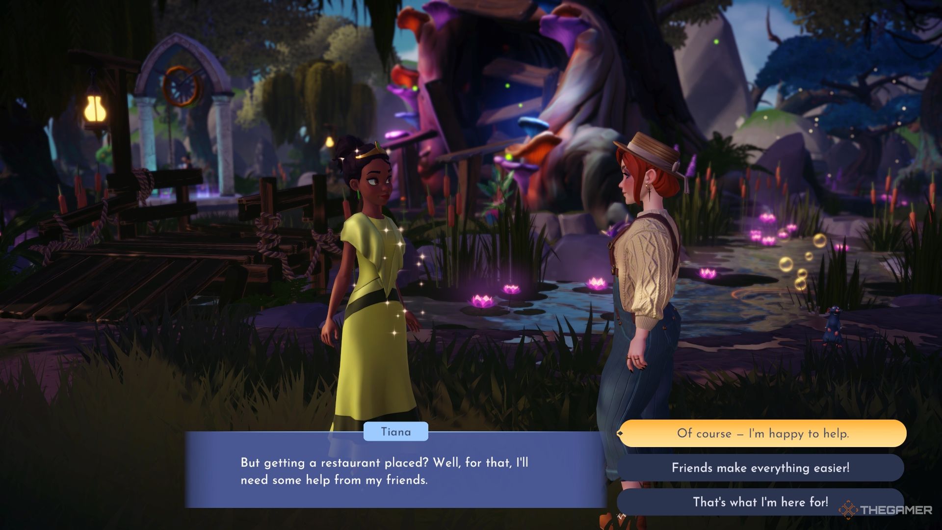 Disney Dreamlight Valley: Tiana asks for help with the placement of her restaurant.