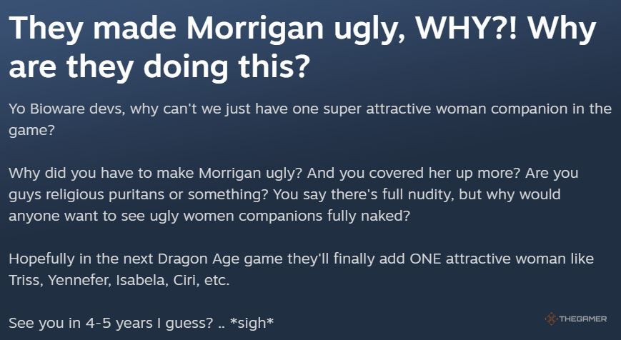 Someone complaining that Morrigan is ugly in Dragon Age: The Veilguard. They are very wrong. 