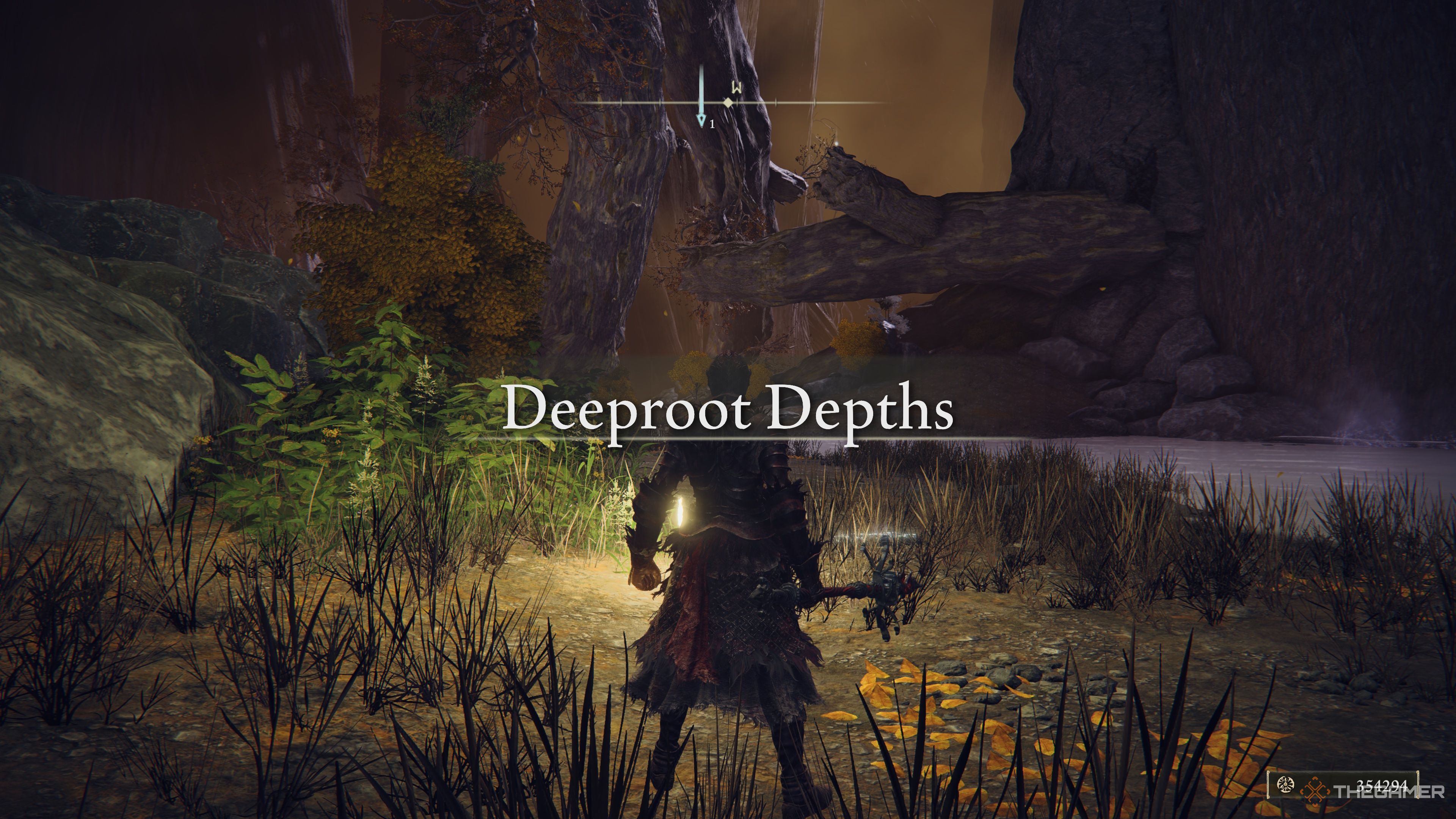 Pokorní stands at the depths of the deep root in Elden Ring.