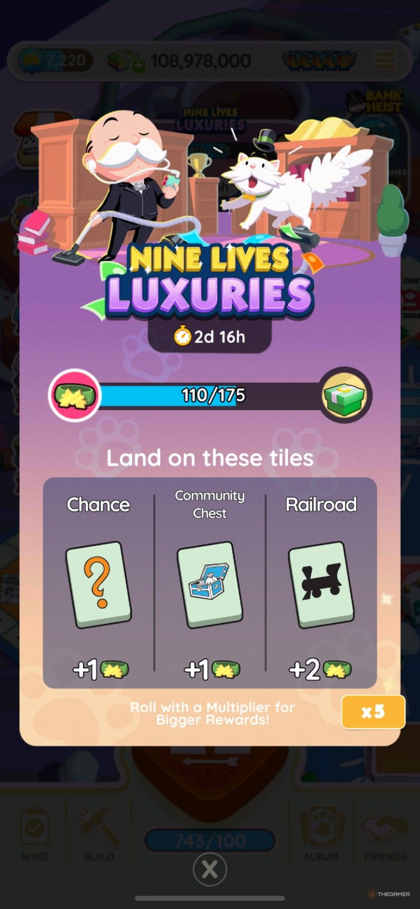 How to earn points to earn all rewards in Nine Lives Luxury in Monopoly Go