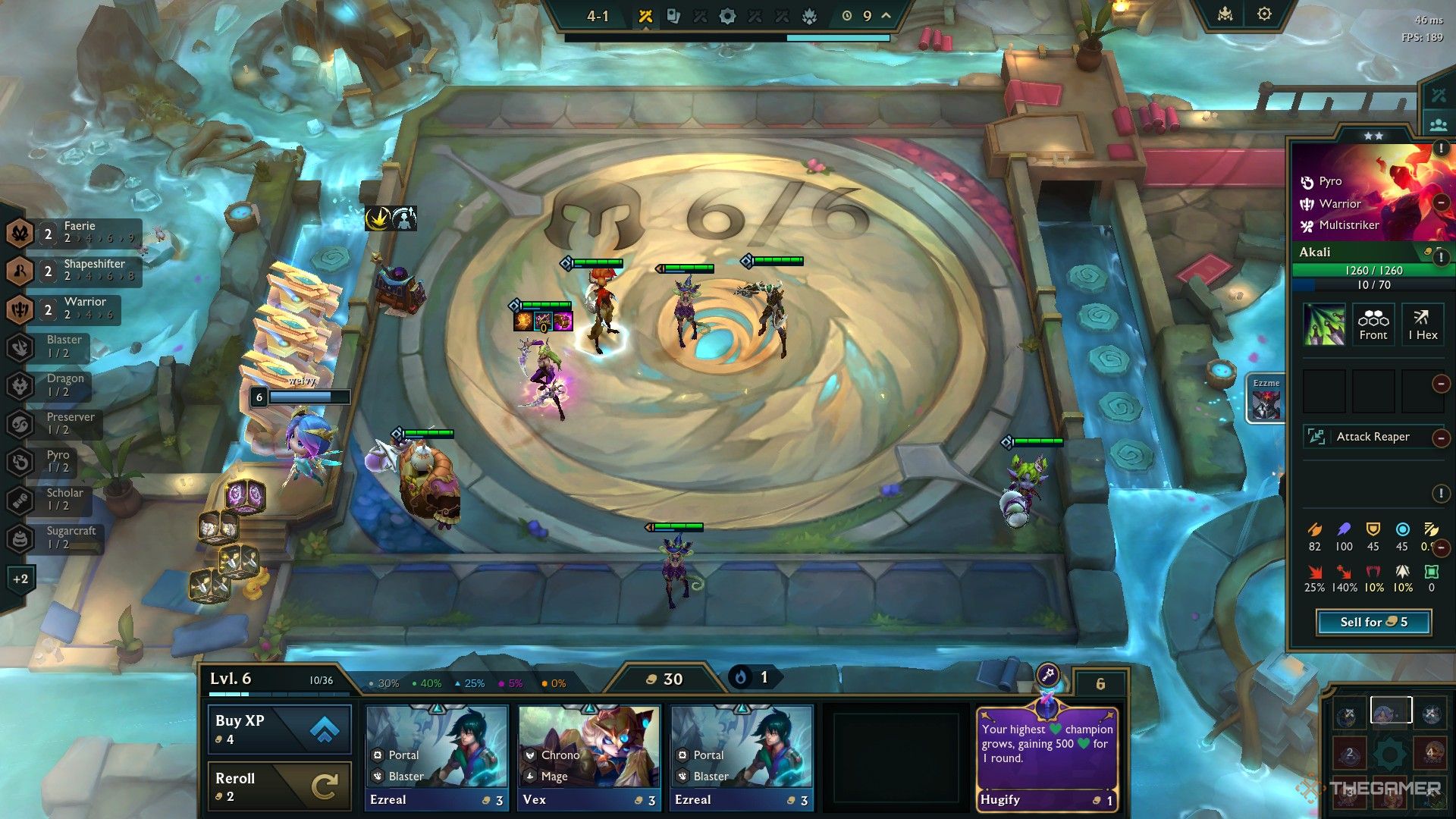 The early game of the Warrior Katarina Reroll team in Teamfight Tactics Set 12.