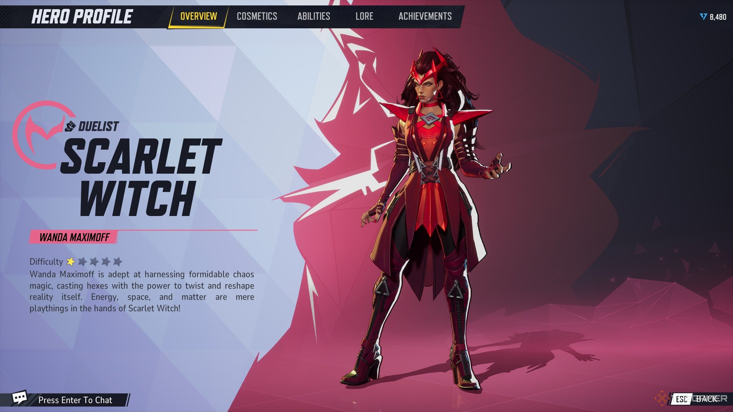 Scarlet Witch's Hero Screen