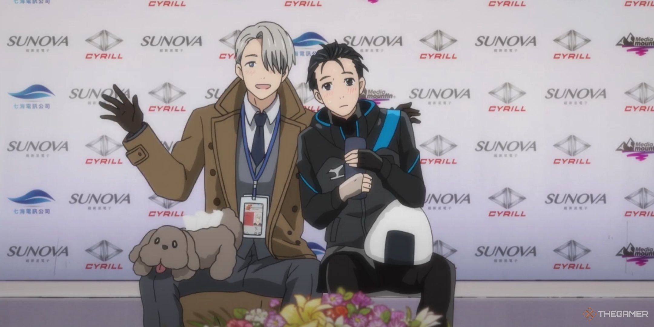 Yuri and his mentor make a public appearance in “Yuri! on Ice”.