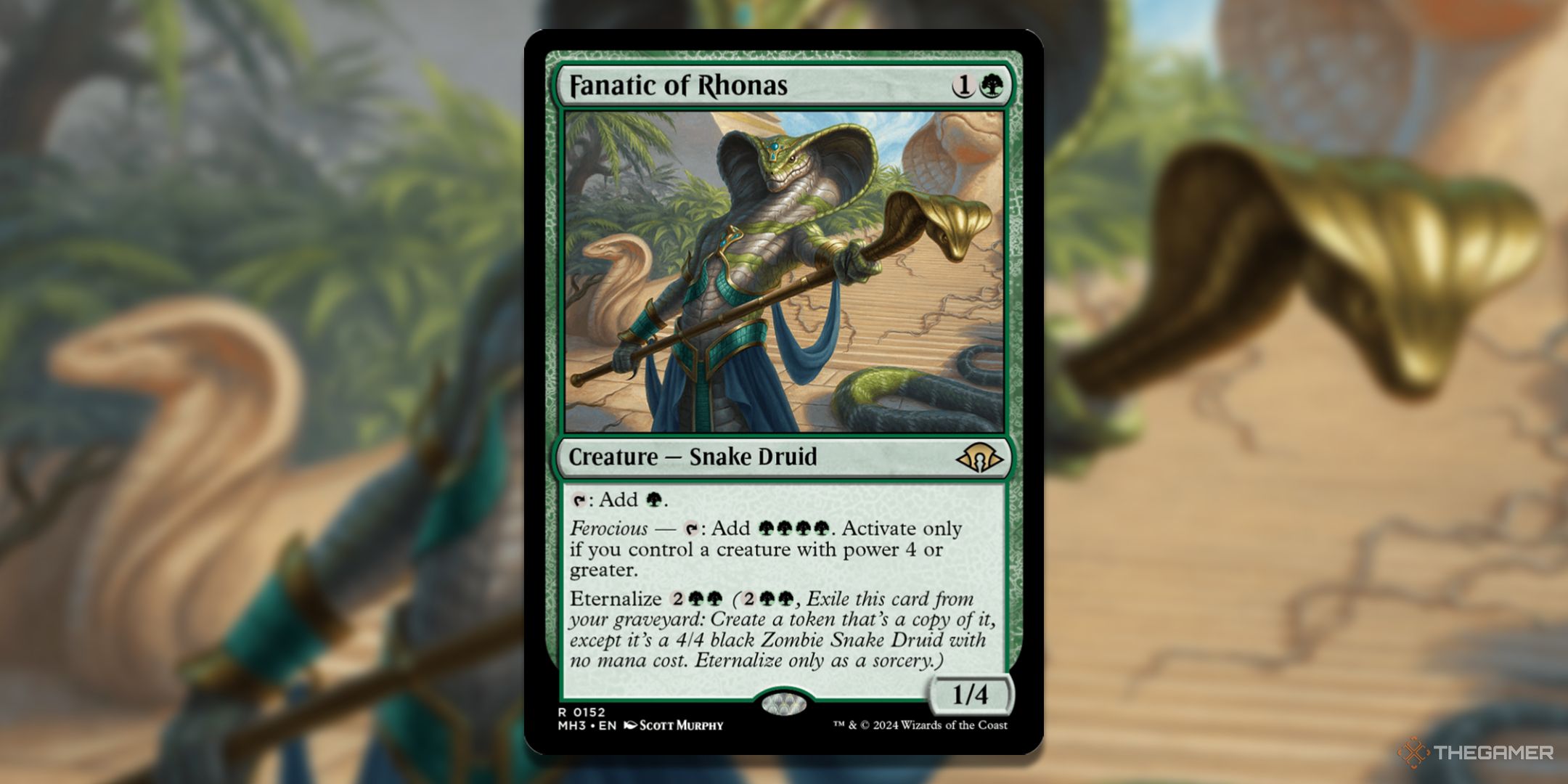 MTG Fanatic of Rhonas card with the image in the background.