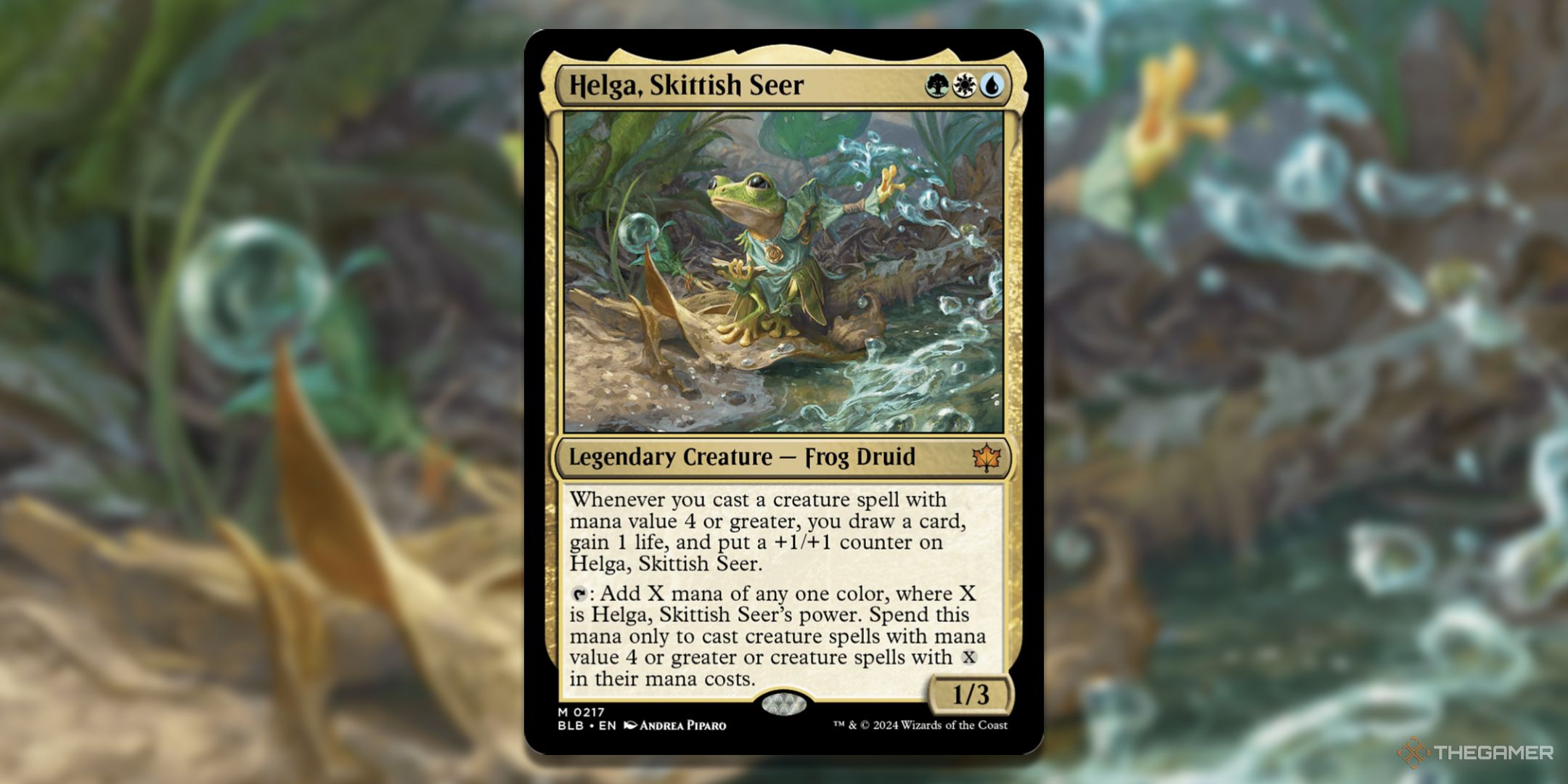 MTG Helga, Skittish Seer card with background art.