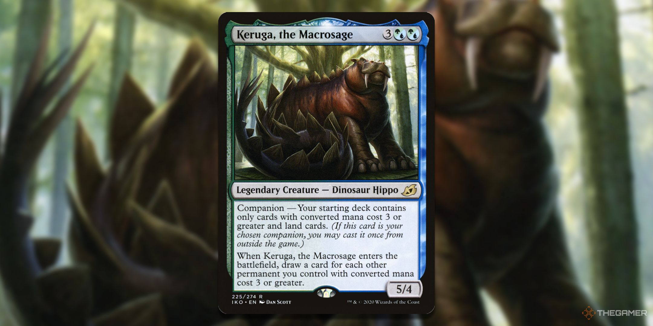 MTG Keruga, the Macrosage card with the art in the background.