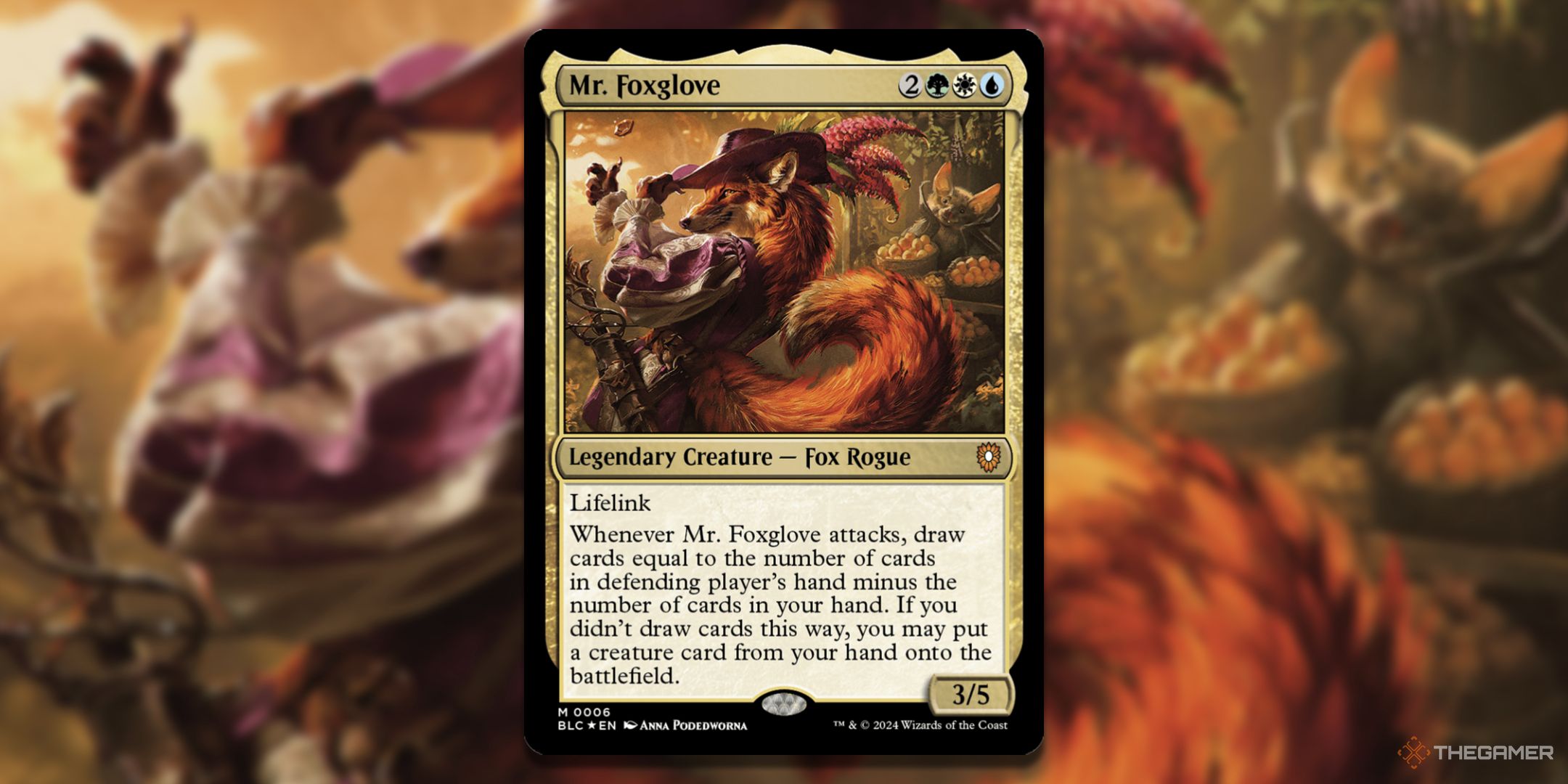 MTG Mr. Foxglove card with the image in the background.