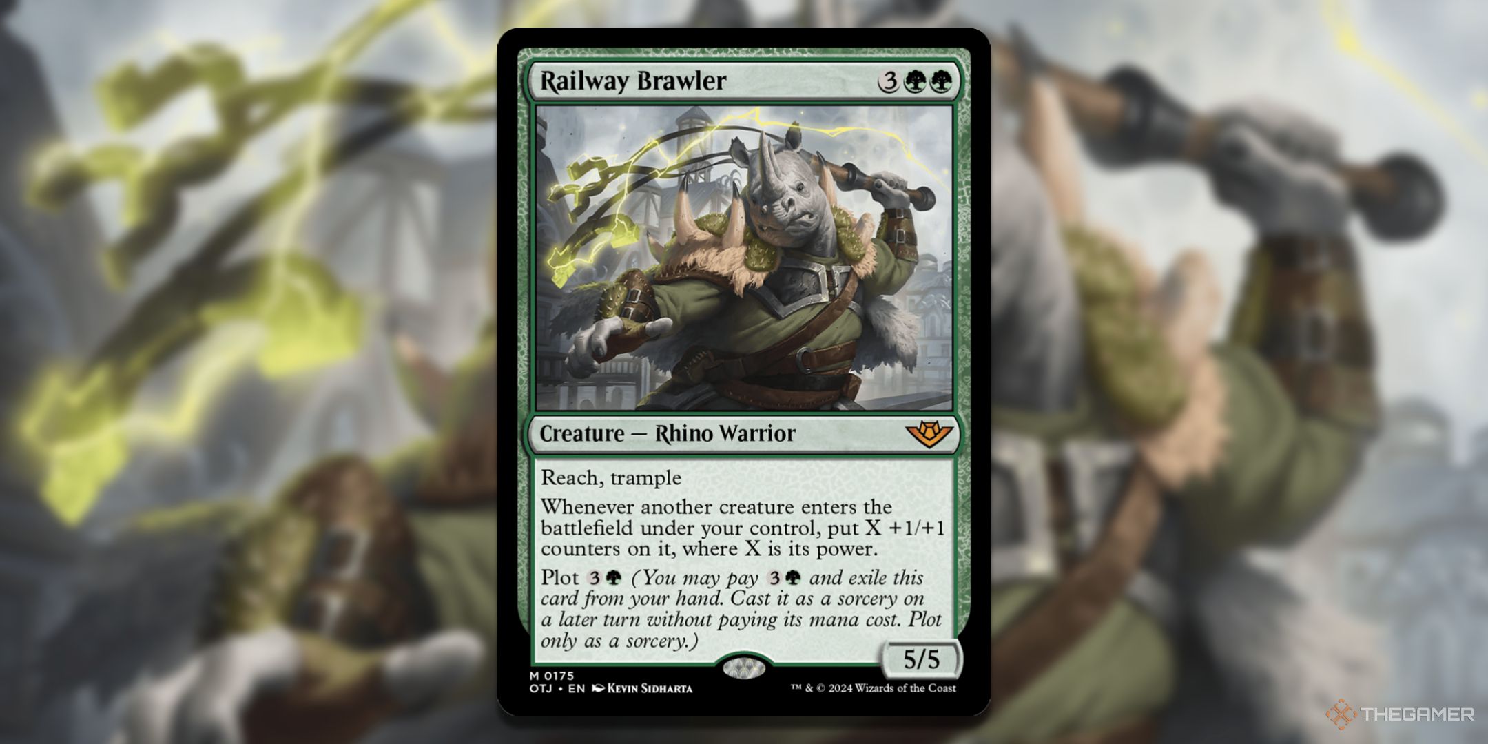 MTG Railway Brawler card with the image in the background.