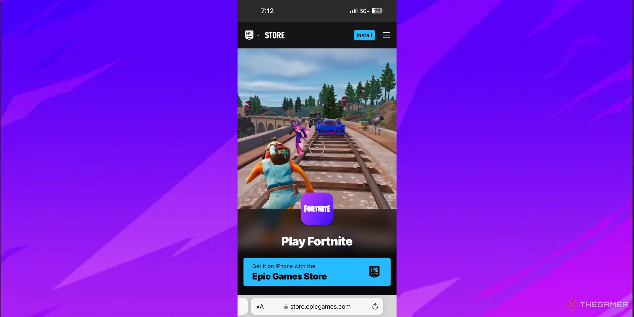 A Screenshot showing Fortnite on the Safari App. 