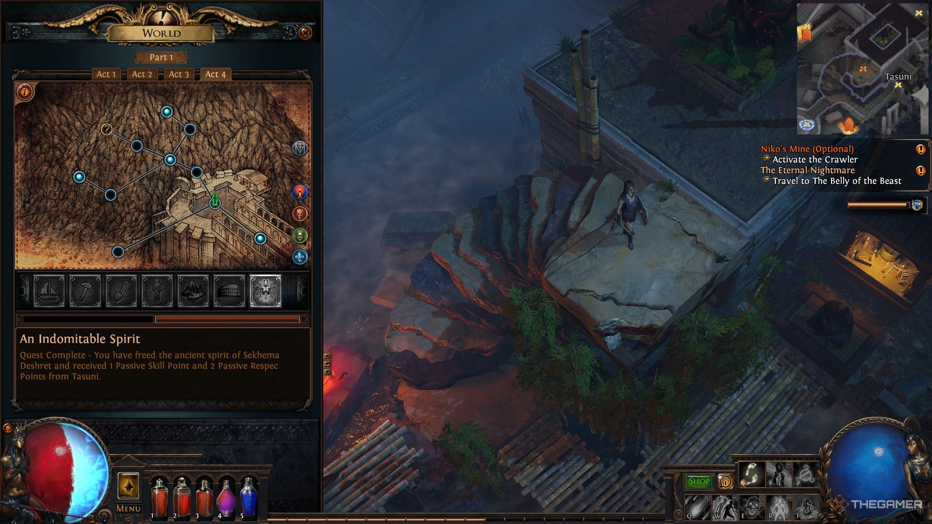 بازیکنی در Path of Exile که به سیاهه جستجو نگاه می کند و یک روح رام نشدنی را نشان می دهد.