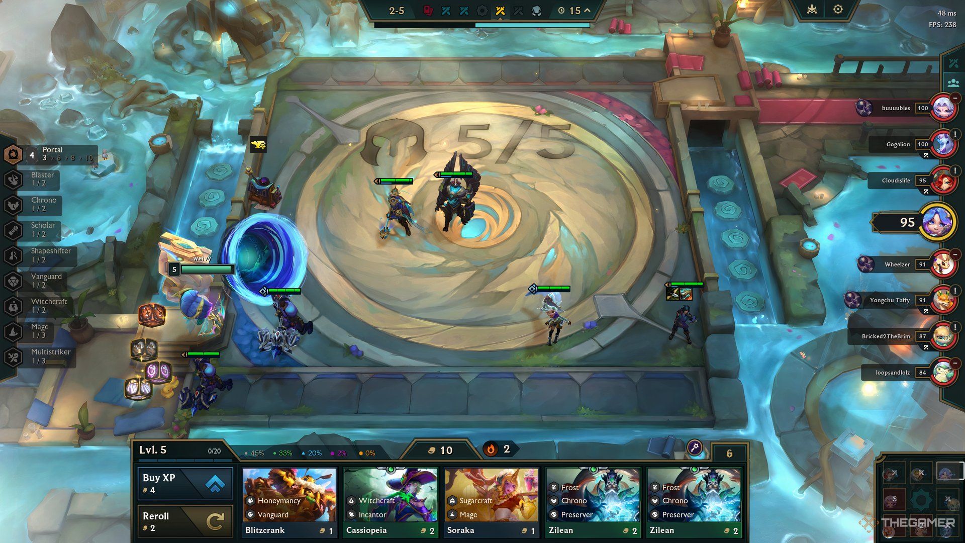 The early game of the Portal Ryze composition in Teamfight Tactics Set 12.