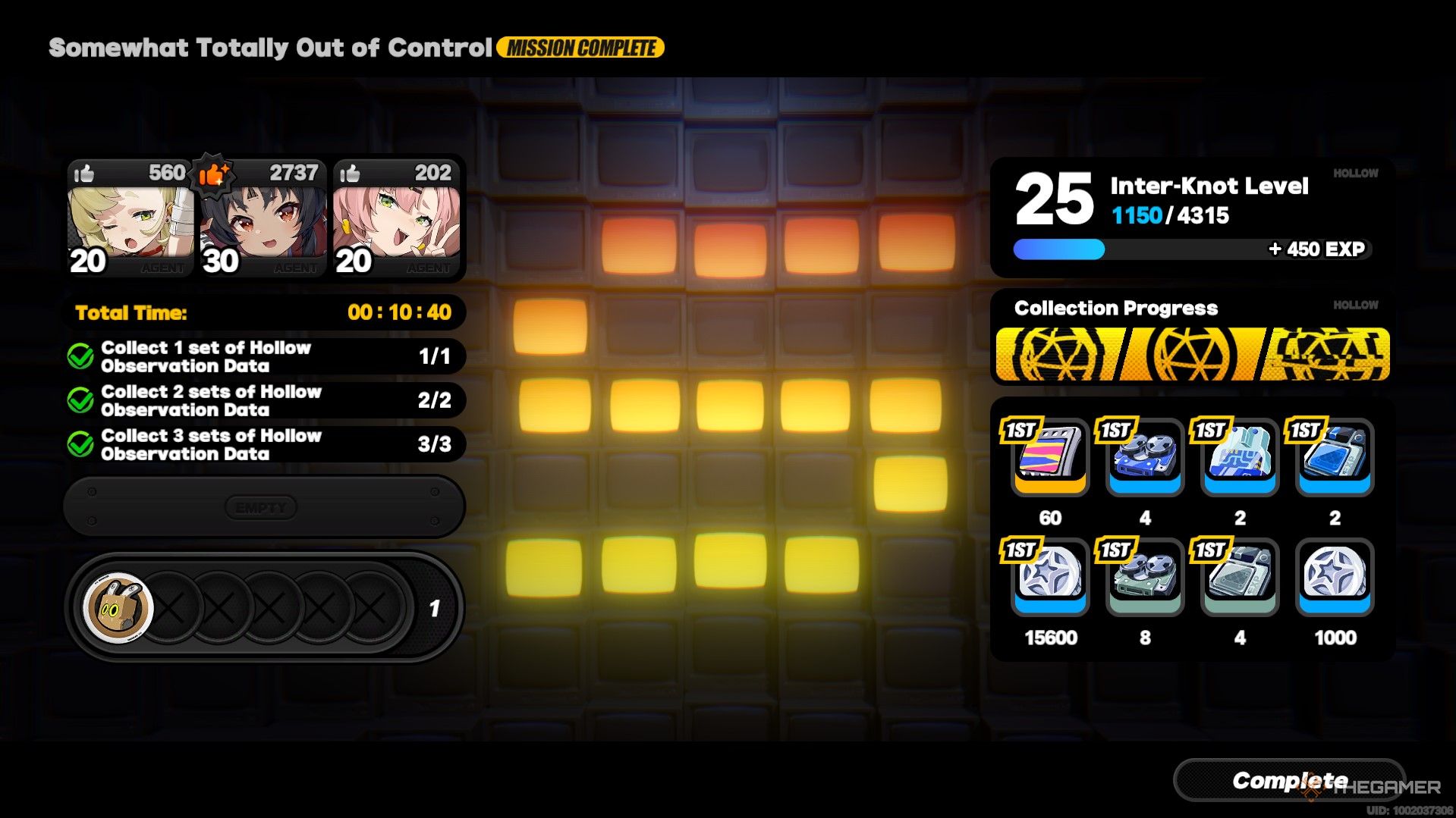 The commission completion page for Somewhat Totally Out Of Control in Zenless Zone Zero.