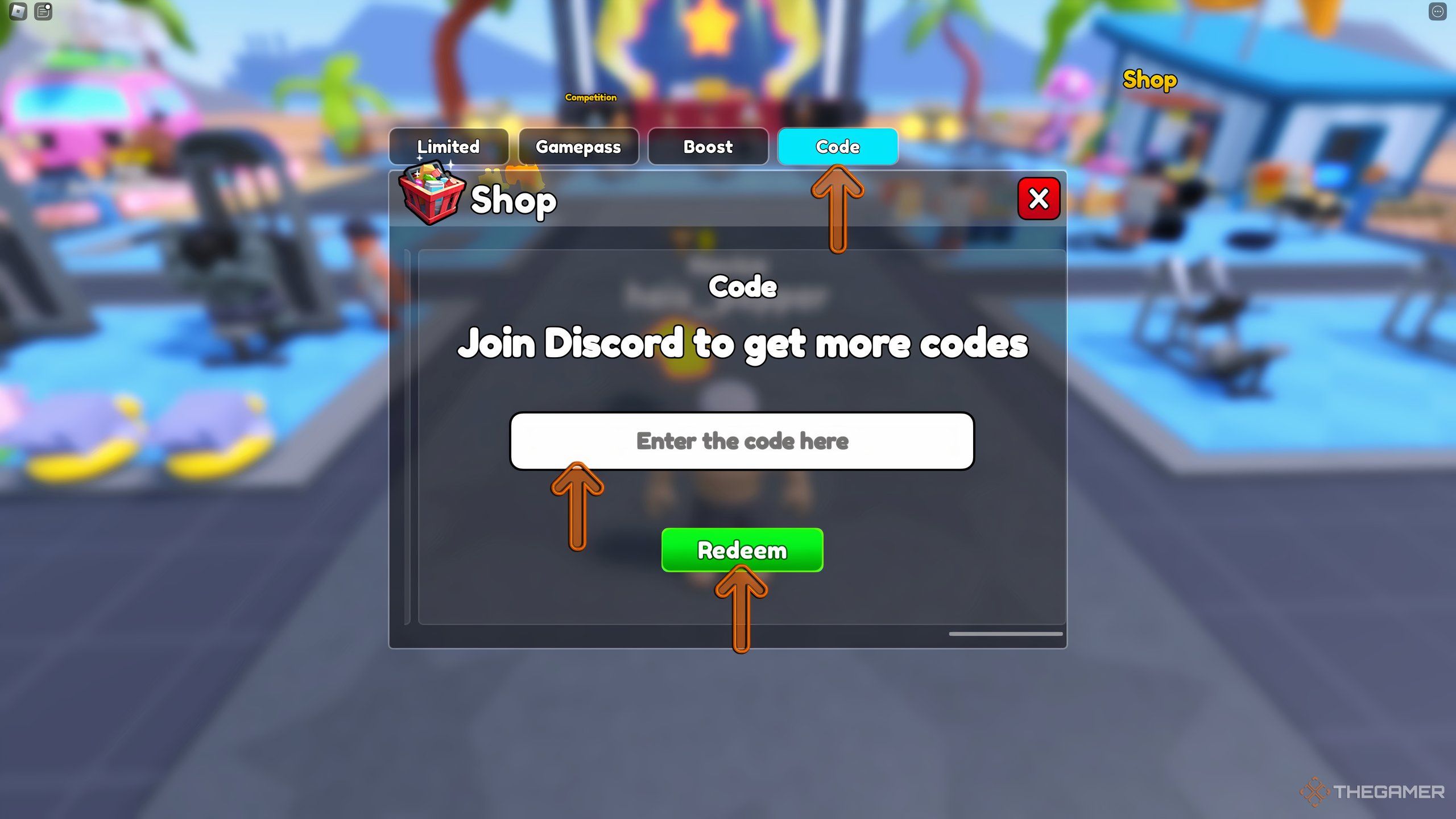 the codes box is open in Gym Star Simulator on Roblox