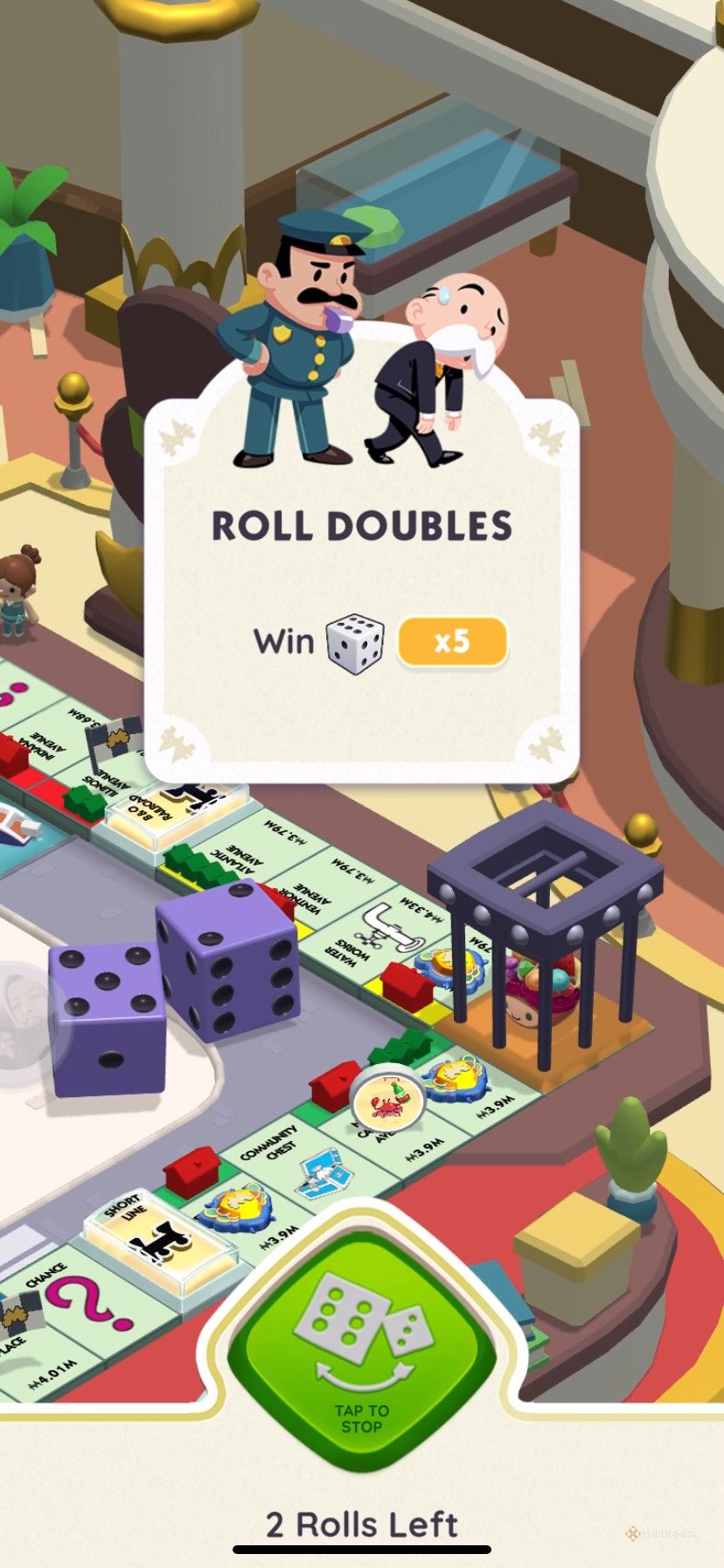 Rolling doubles in jail during the Midnight Drive event in Monopoly Go.