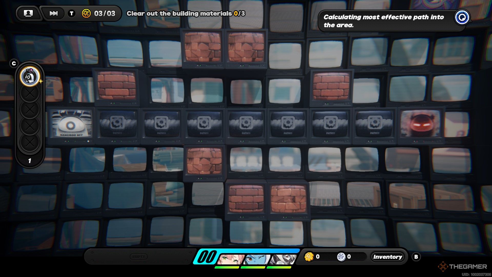 A straight row of gear tiles with scattered bricks in Zenless Zone Zero.