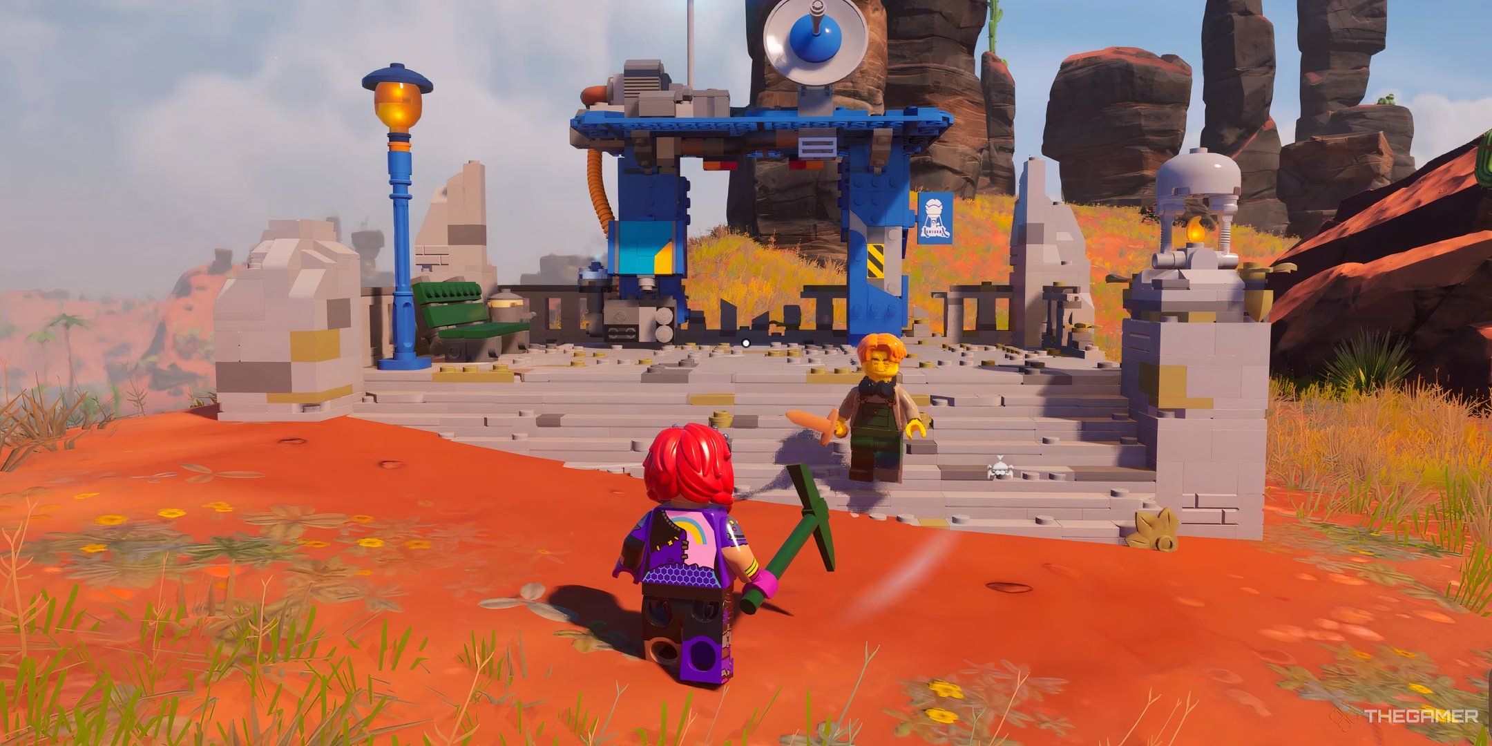 Standing In Front Of The Battle Bus In Lego Fortnite.