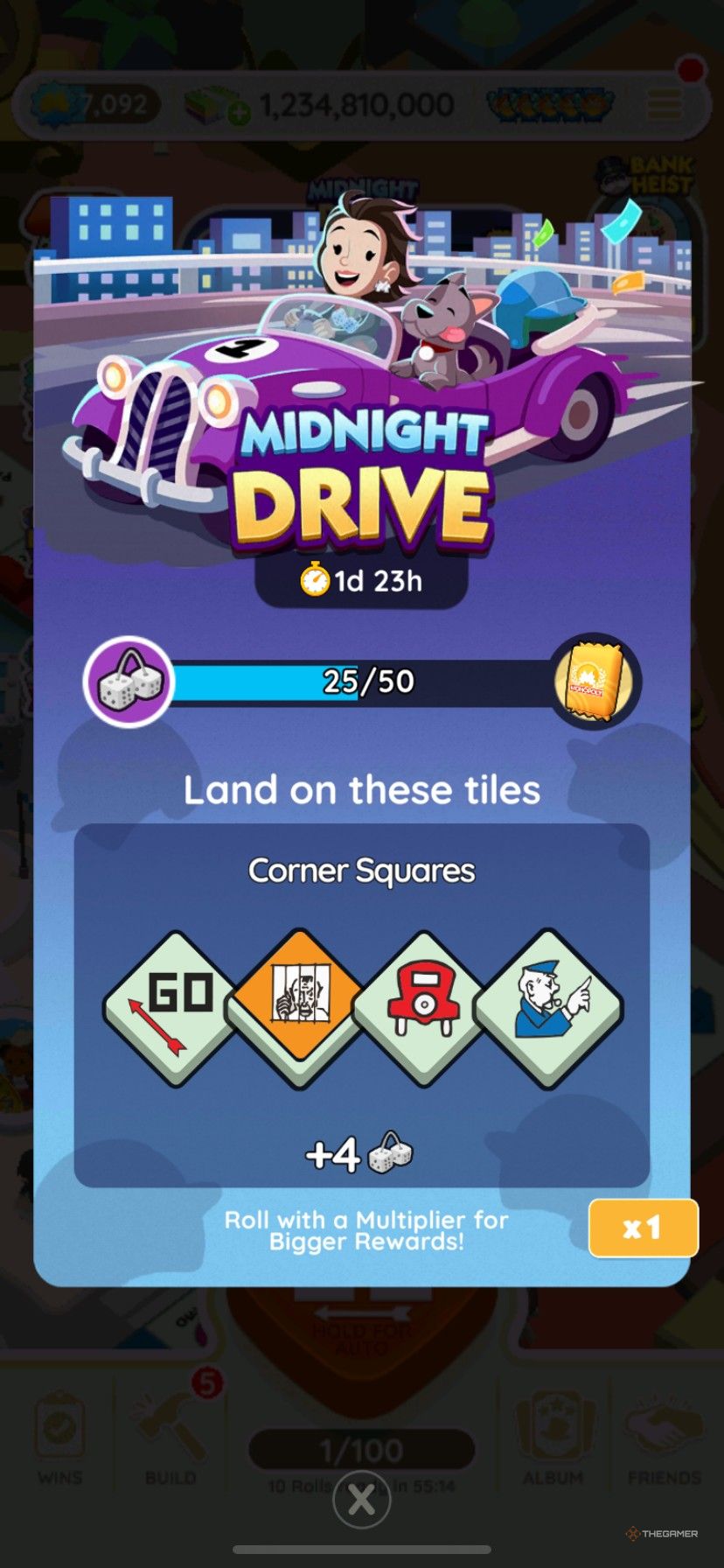 Start screen for the Midnight Drive event in Monopoly Go.