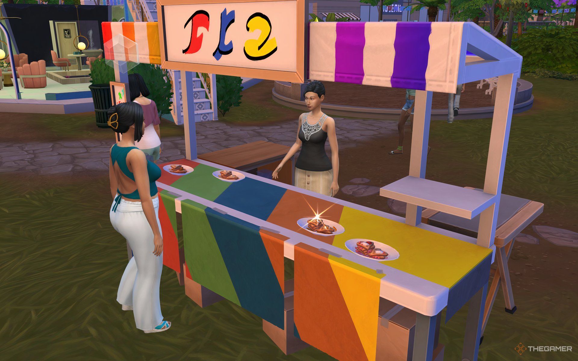 Starting to sell waffles in The Sims 4 Home Chef Hustle at a food stall.