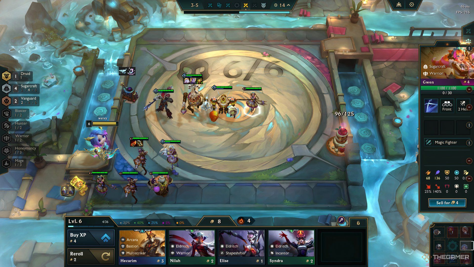 The early game of the Sugarcraft Jinx team composition in Teamfight Tactics Set 12.