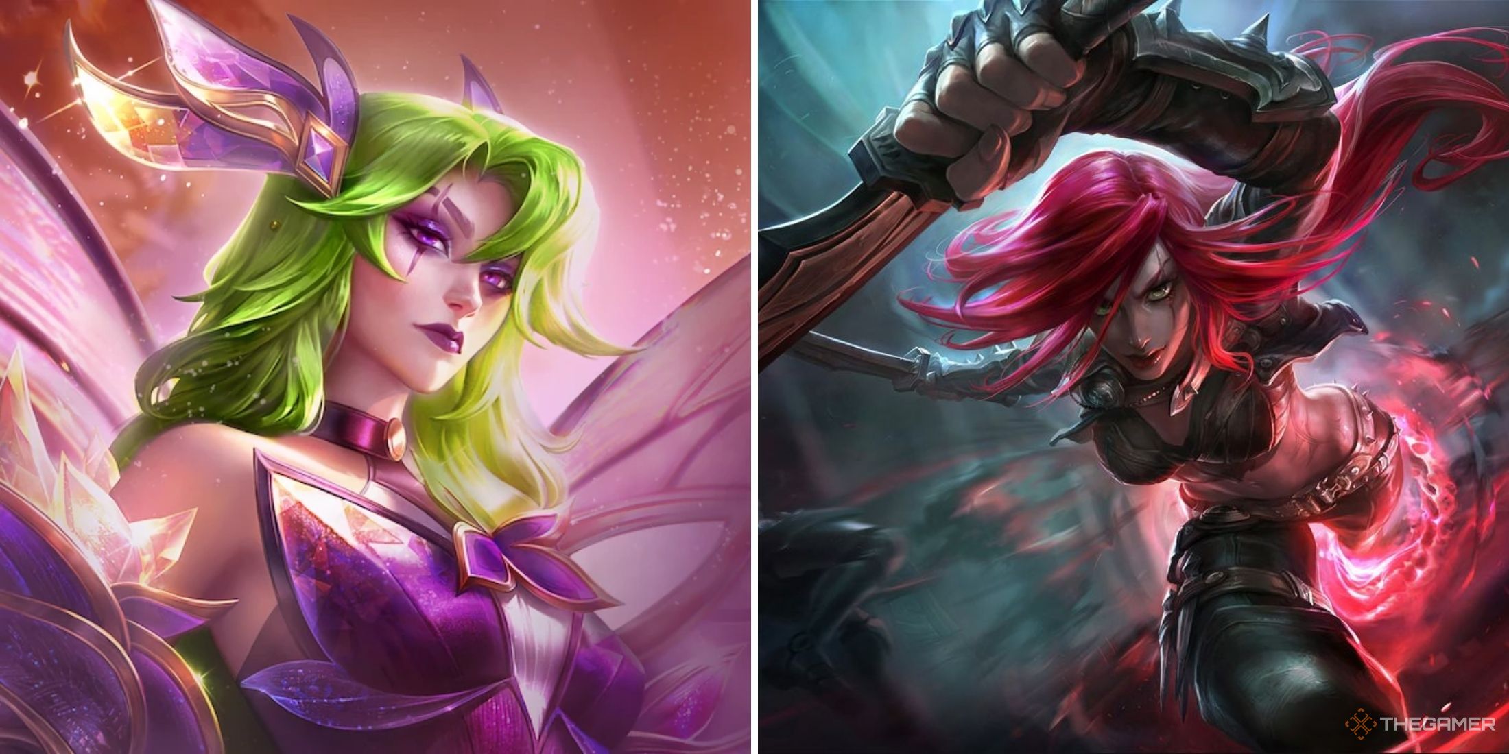 A photo of Faerie Katarina next to a photo of Warrior Katarina. 