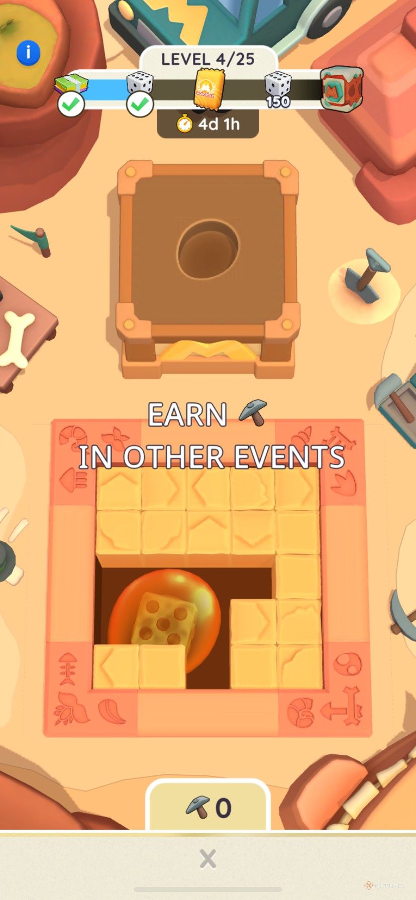 The Dino Treasures Monopoly Go event telling you to earn pickaxes from other Monopoly Go events.