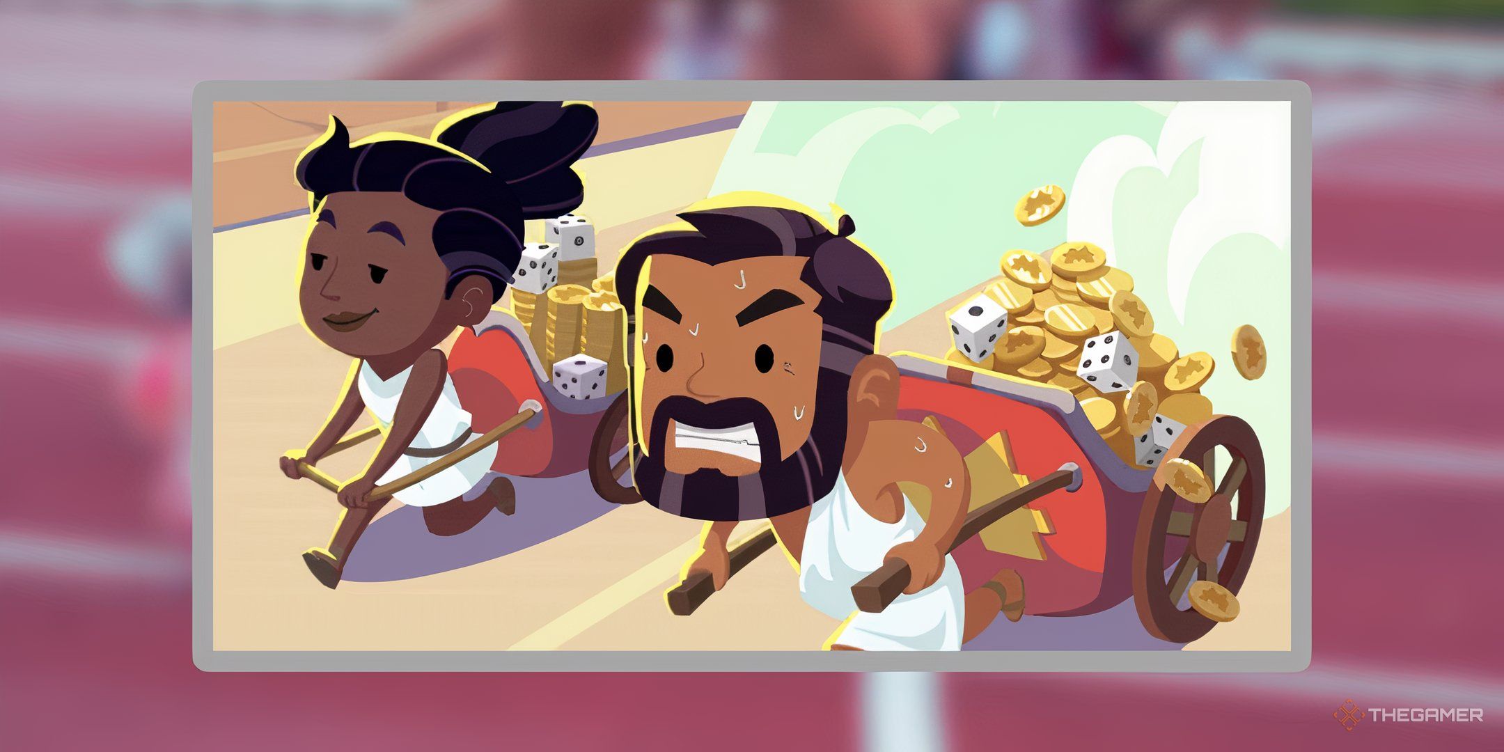 The Golden Gallop event image from Monopoly Go over a blurred background of runners on a track.
