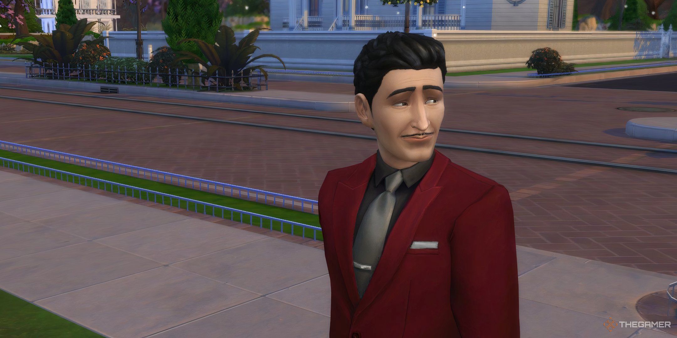 The Sims 4 Mortimer Goth stood outside in Willow Creek.