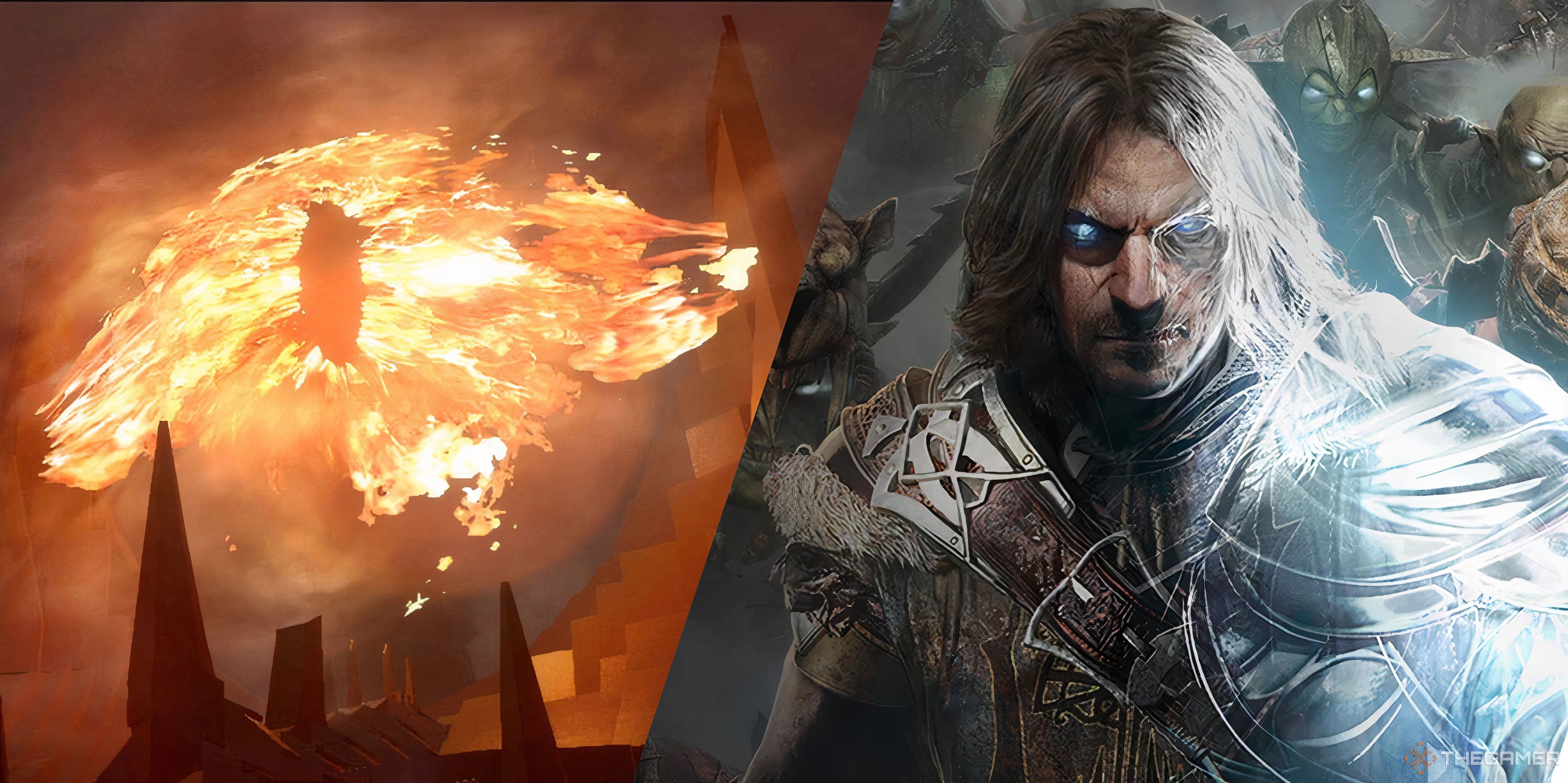 eye of sauron in lego lord of the rings, and shadow of mordor cover art