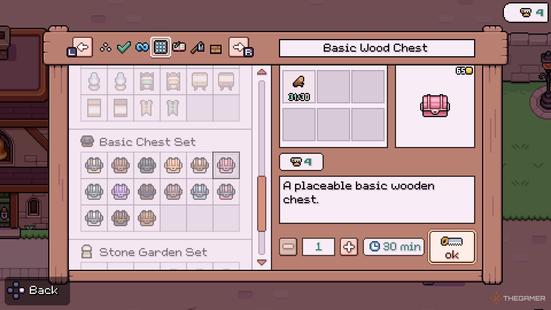 Basic Wood Chest is shown in the crafting menu.