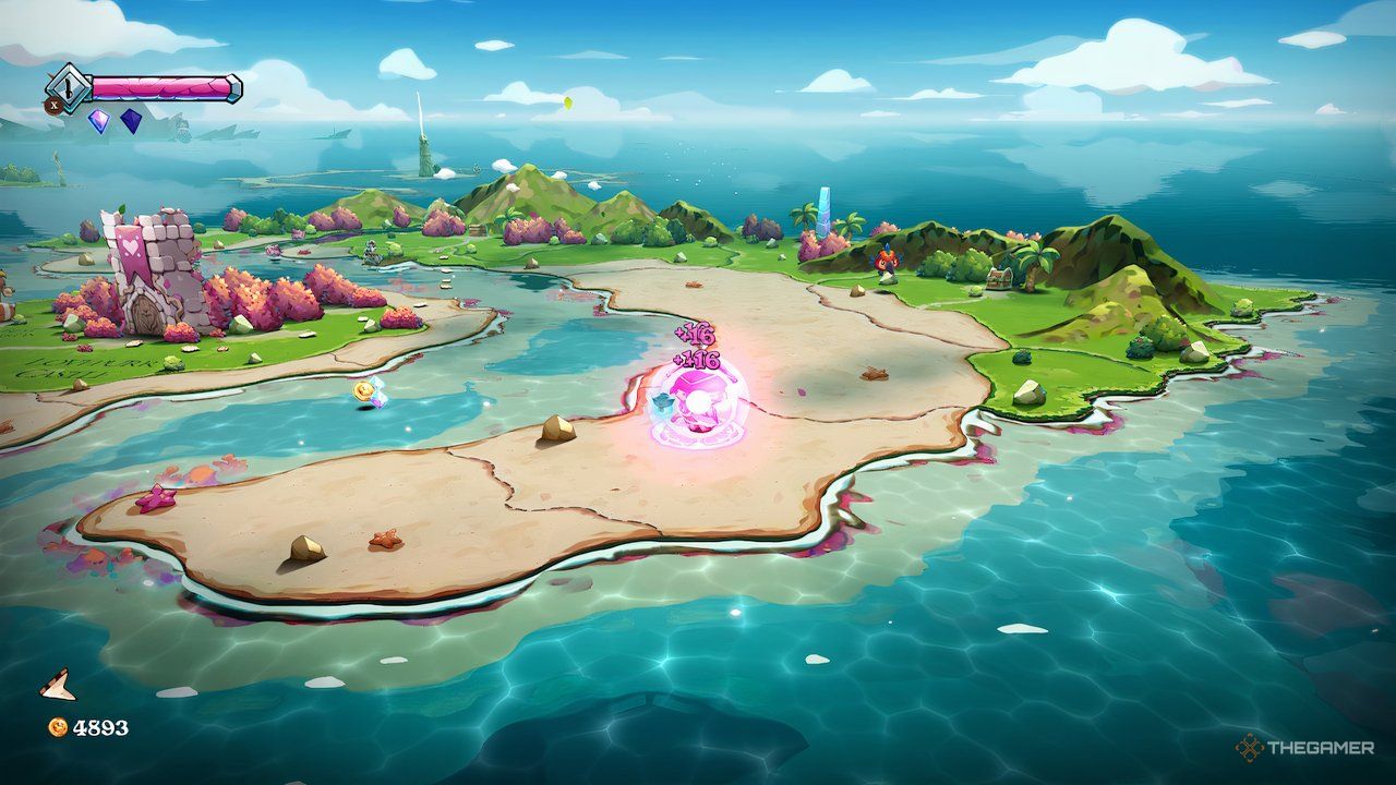 Using the Healpaw spell on an island shore in Cat Quest 3
