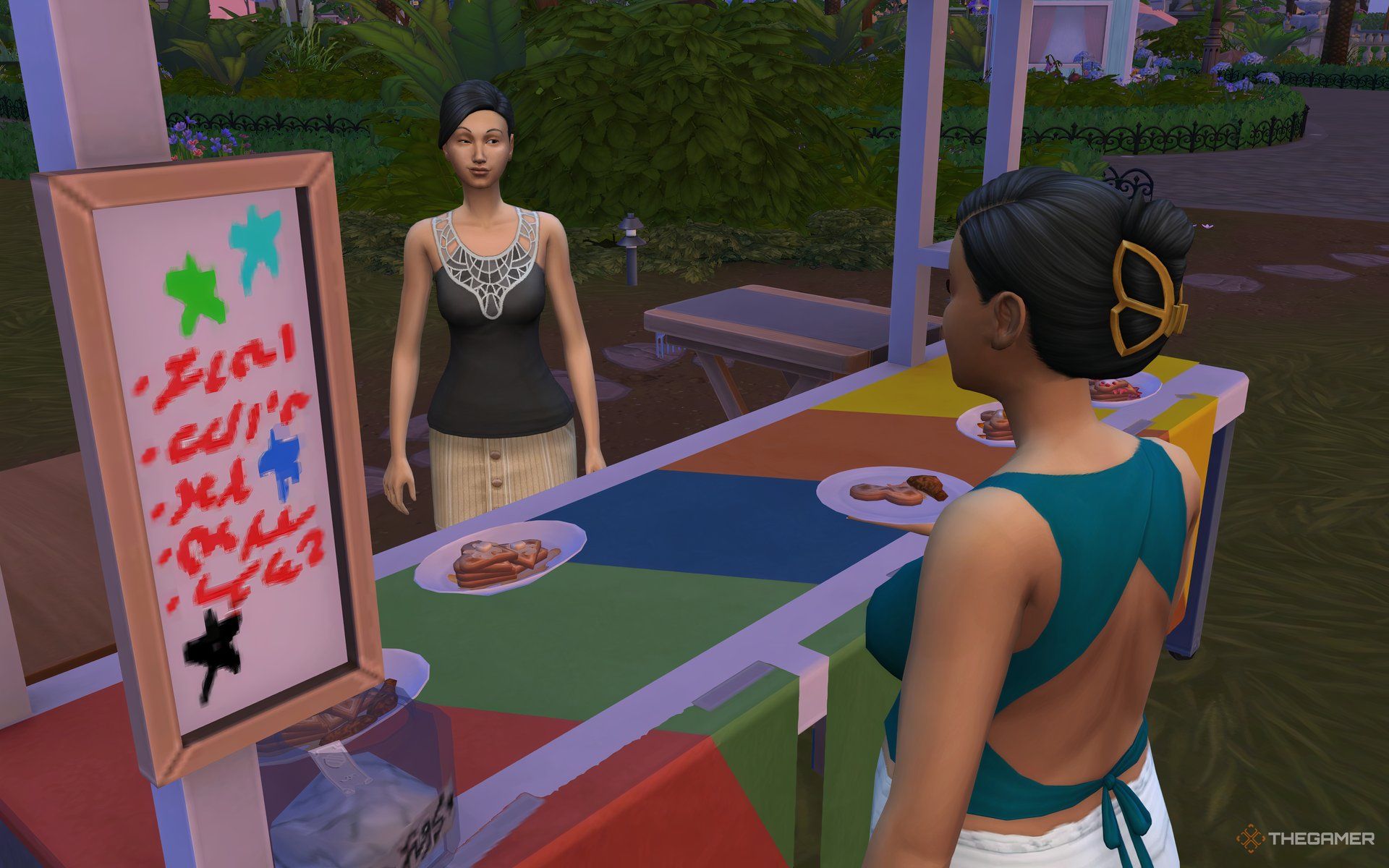 Watching a customer eat at a food stall in The Sims 4 Home Chef Hustle.