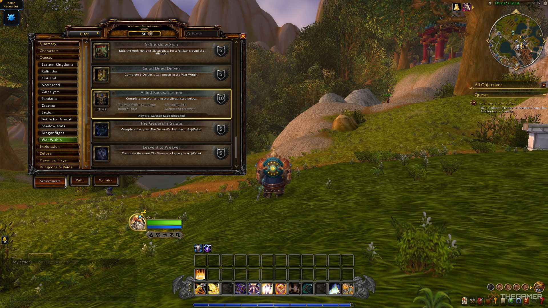 The achievement “Allied Races: Earthen” in the achievements menu of World Of Warcraft: The War Within.