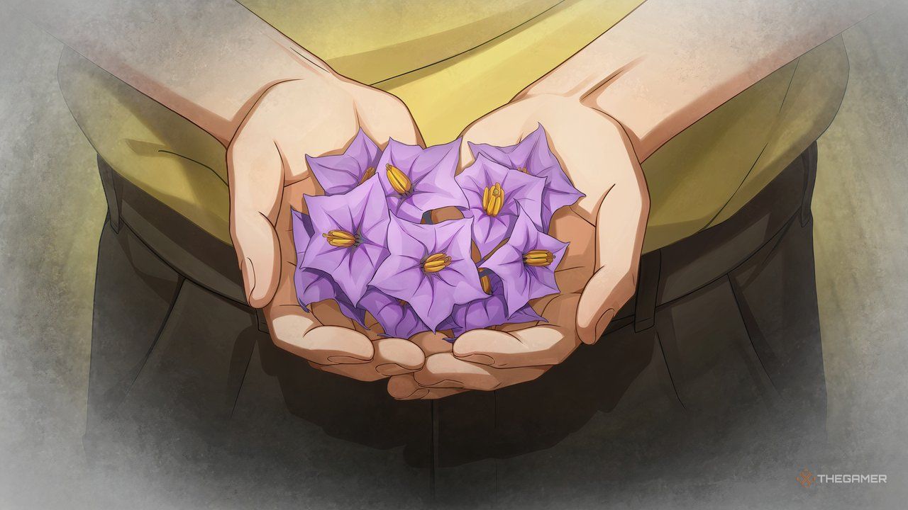 Flowers are held in Emio The Smiling Man