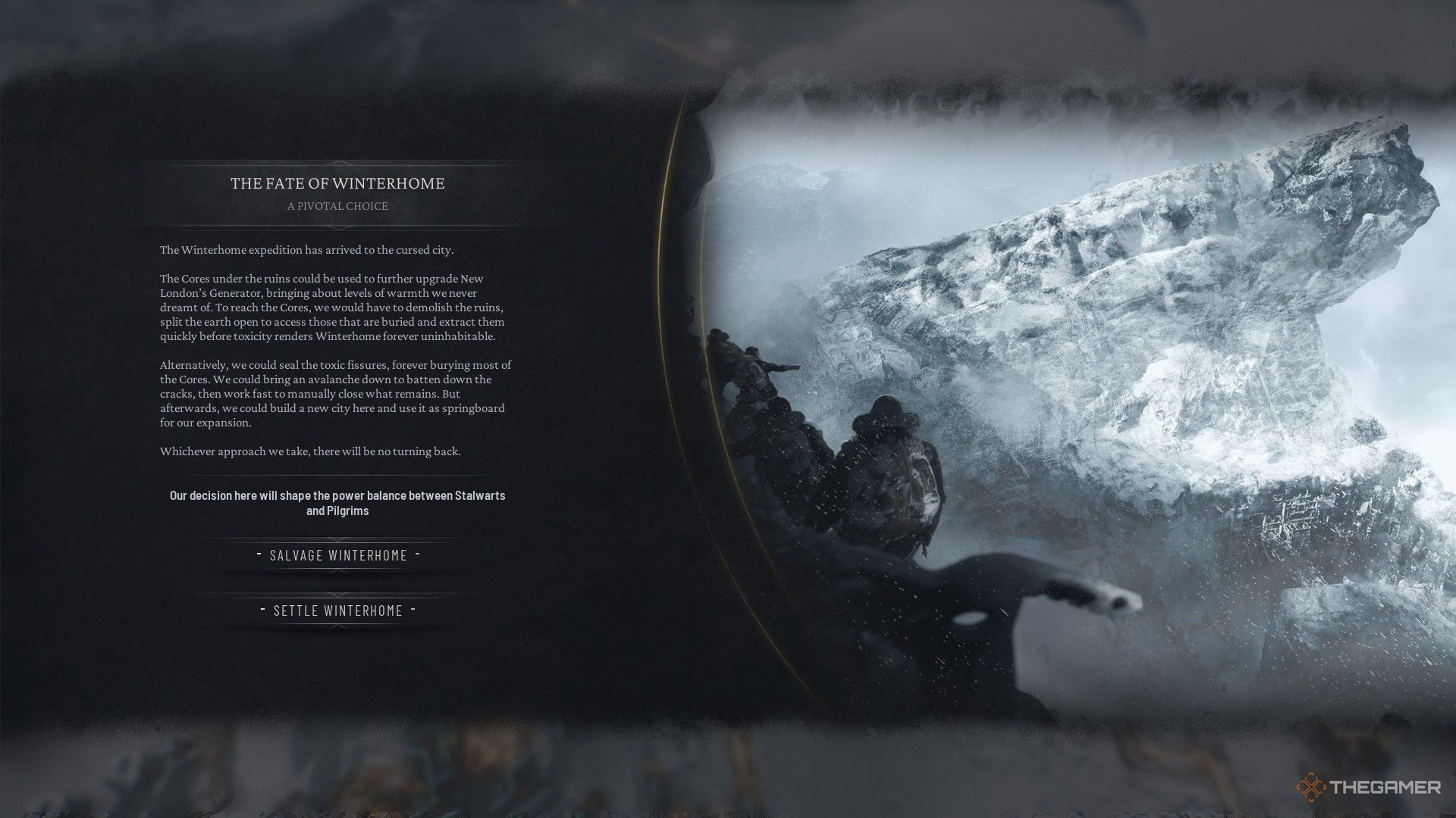 the steward decides whether to salvage the ruins or settle winterhome in frostpunk 2.