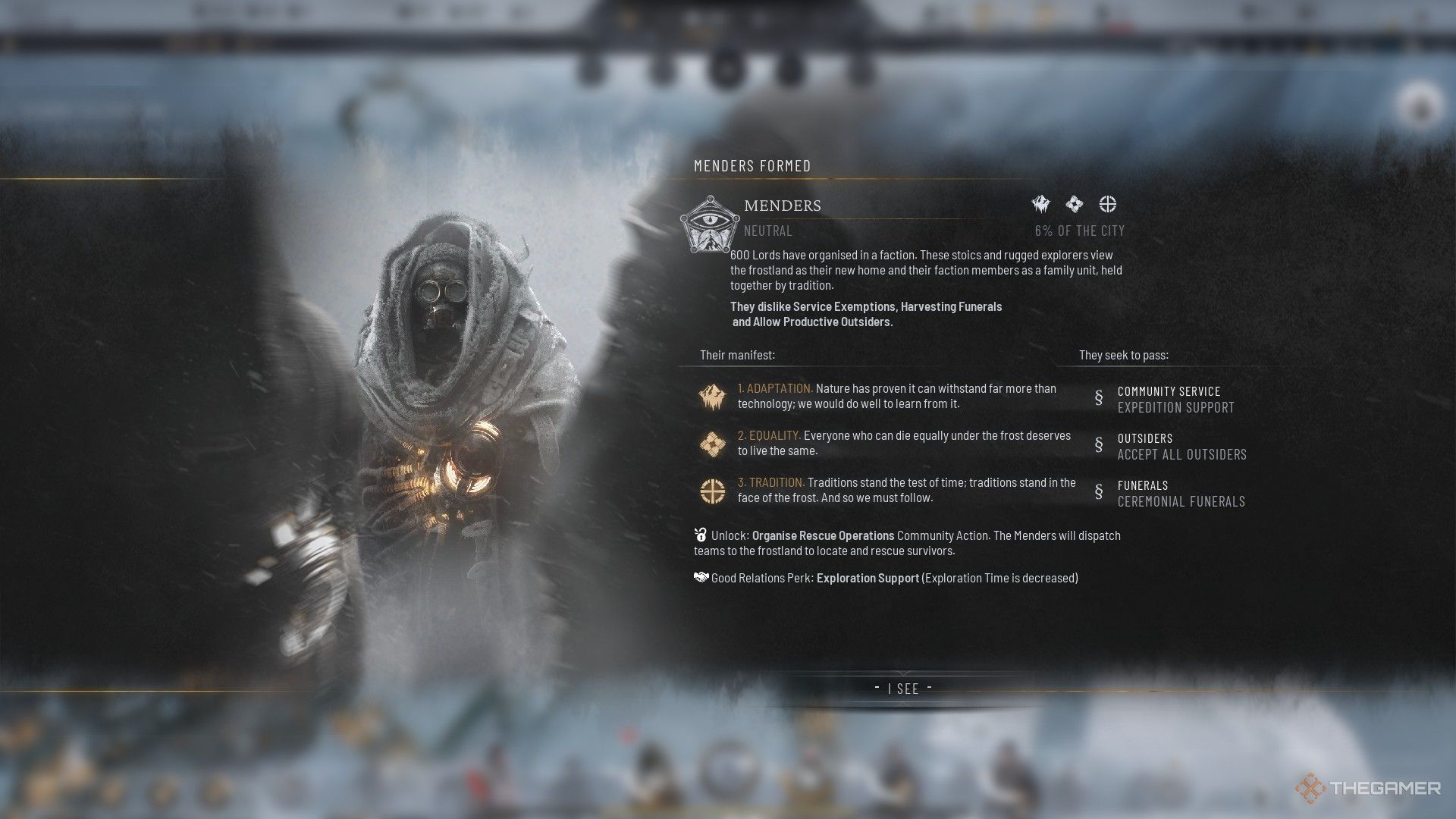 The Mender Faction is formed in Frostpunk 2.