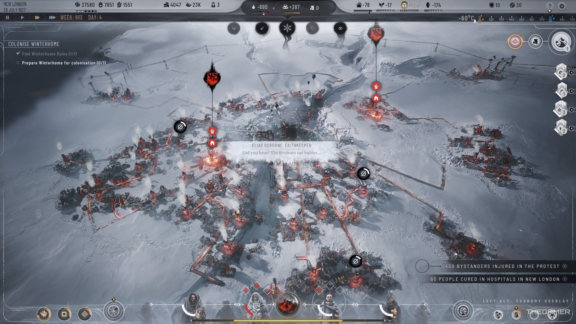 شورش ها و اعتراضات در سراسر نیو لندن در Frostpunk 2 گسترش یافت.