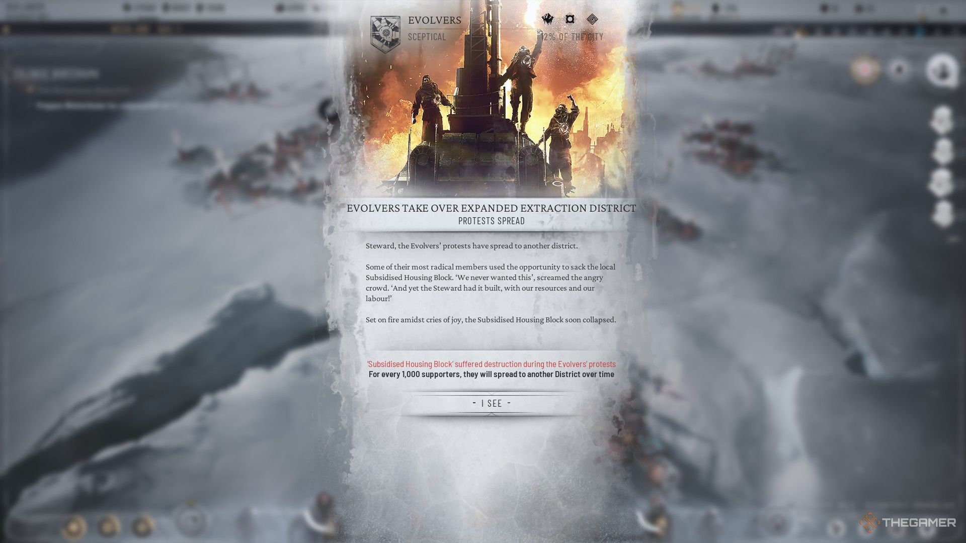 شورشیان کنترل منطقه ای را برای خود در Frostpunk 2 به دست می گیرند.