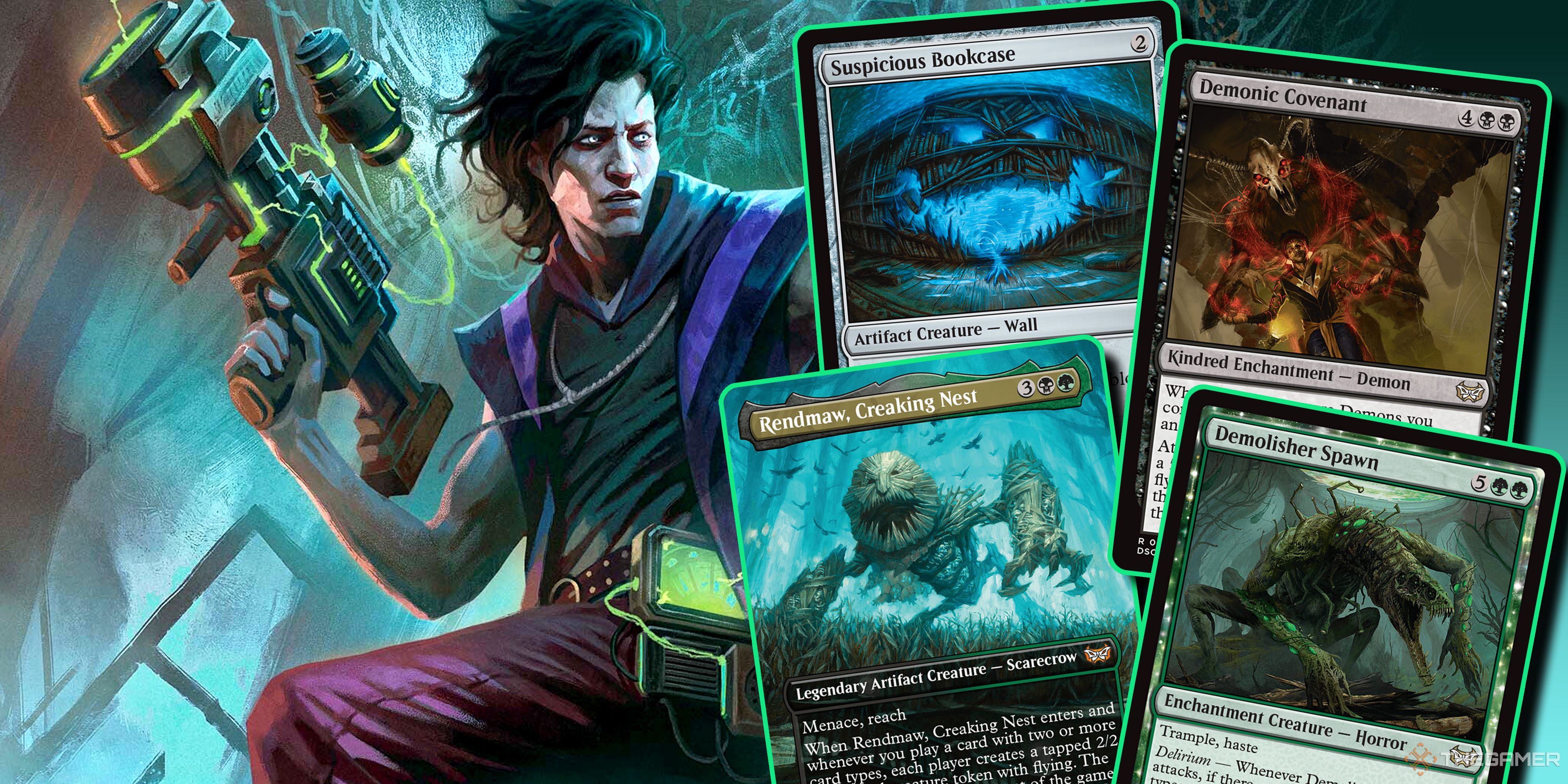 Image of Winter, Cynical Opportunist alongside four other cards from the Death Toll Commander deck.