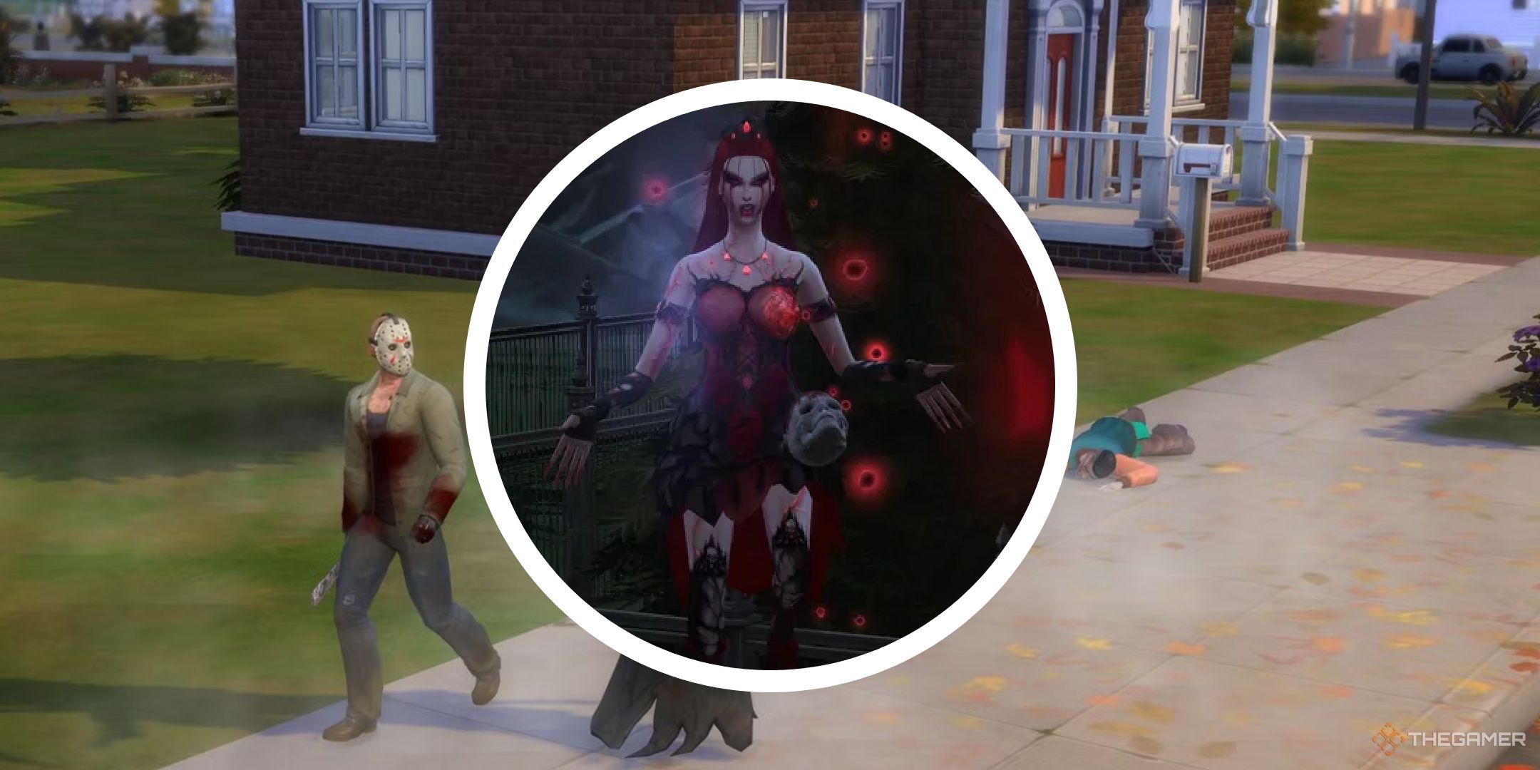 A background from The Sims 4 showing Jason after he kills someone with a circular Blood Hunter PNG.-1