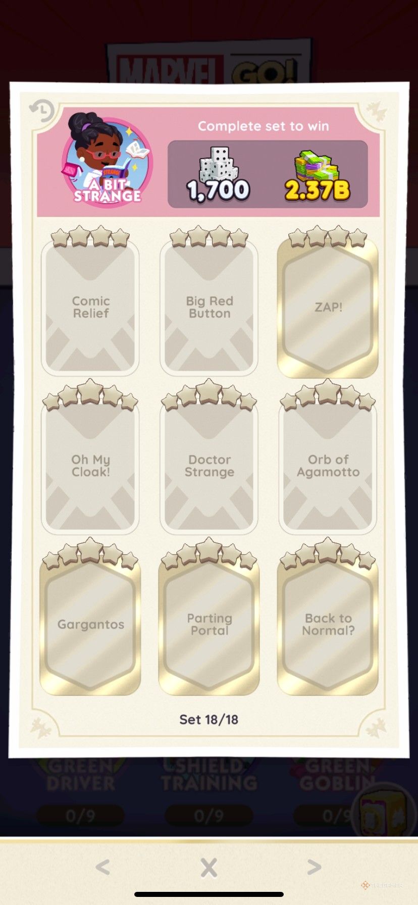 A Bit Strange sticker album in Monopoly Go in Marvel Go.