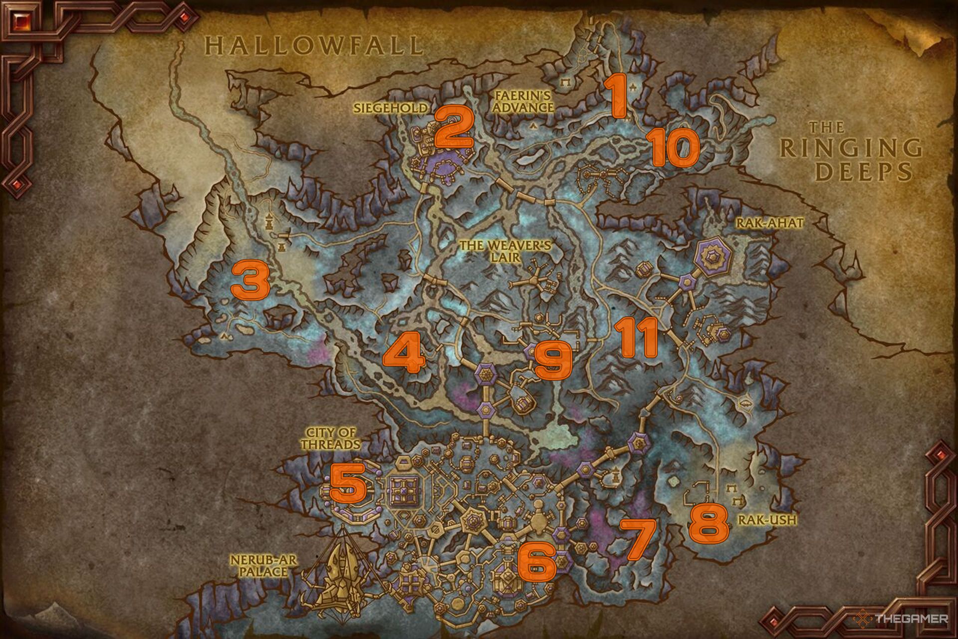 All Skyriding Glyphs in Azj-Kahet numbered in World of Warcraft: The War Within.