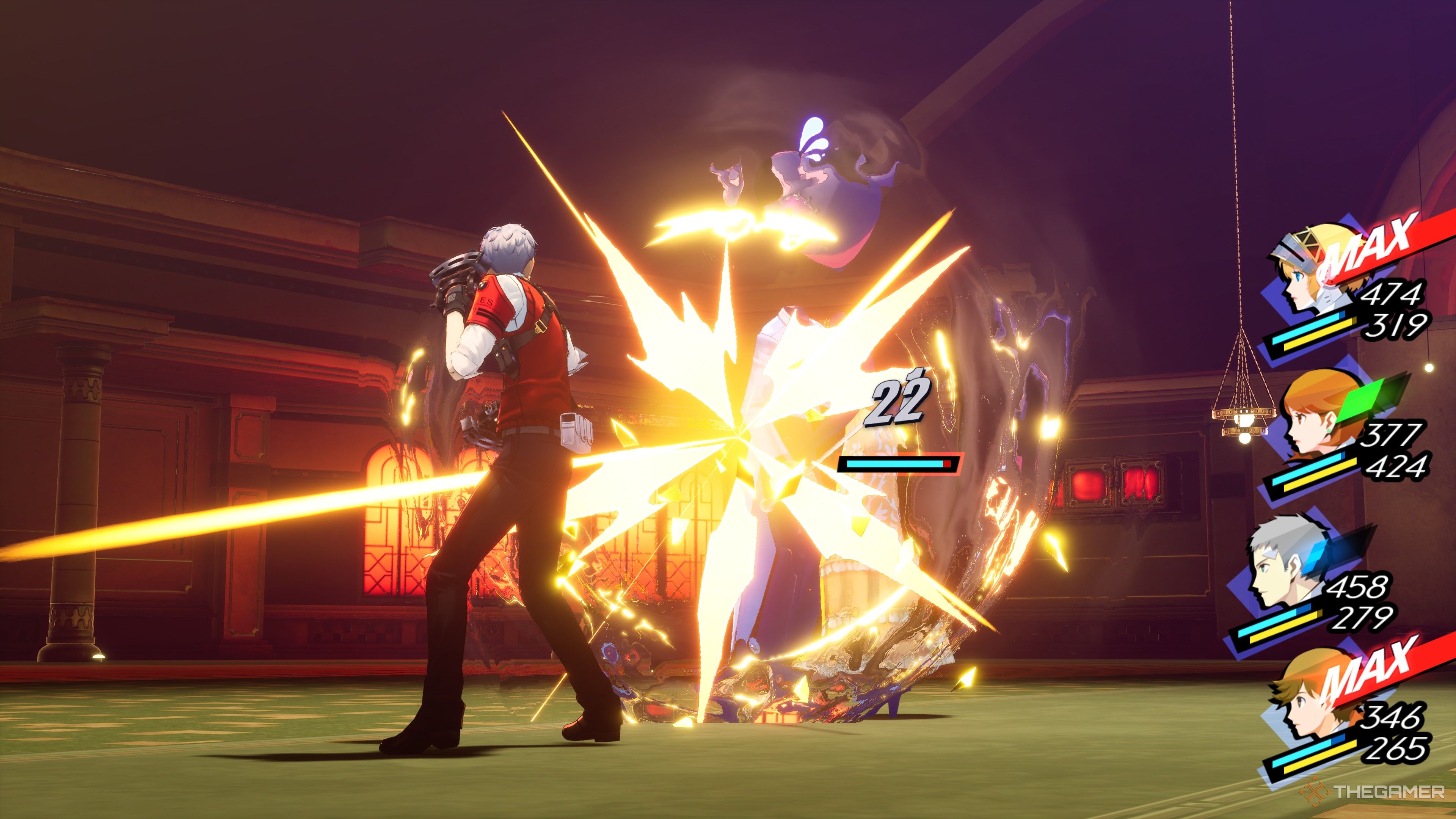 Akihiko punching a Shadow in the Ptolomea door in Persona 3 Reload Episode Aigis.