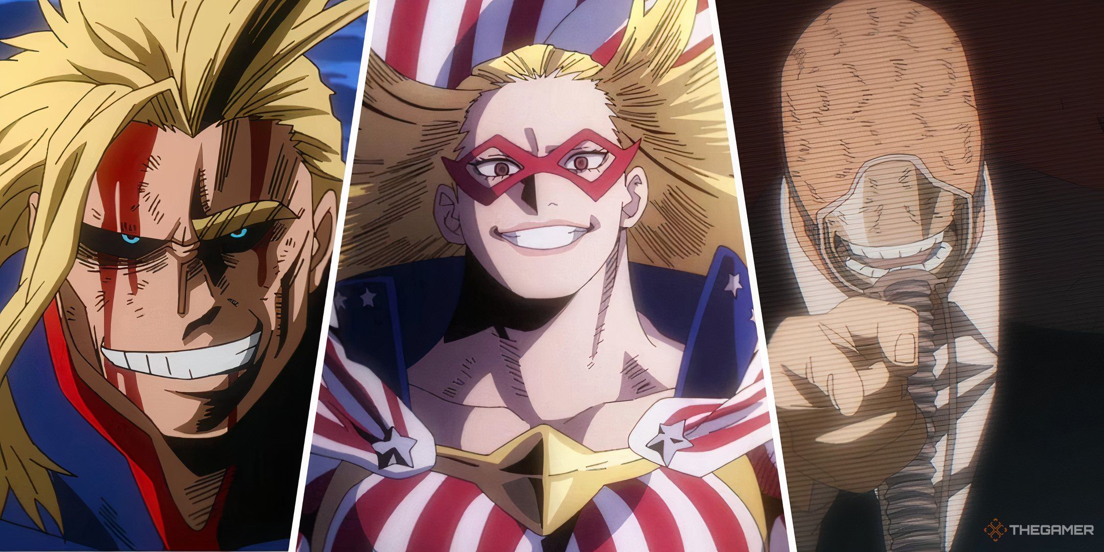 All Might, Star and Stripe, and All for One from My Hero Academia.