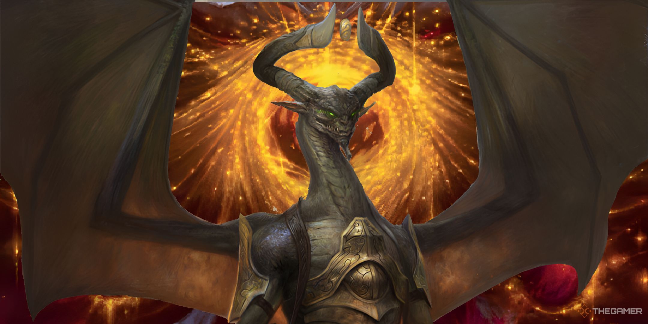 Nicol Bolas is superimposed on a whirl of energy.