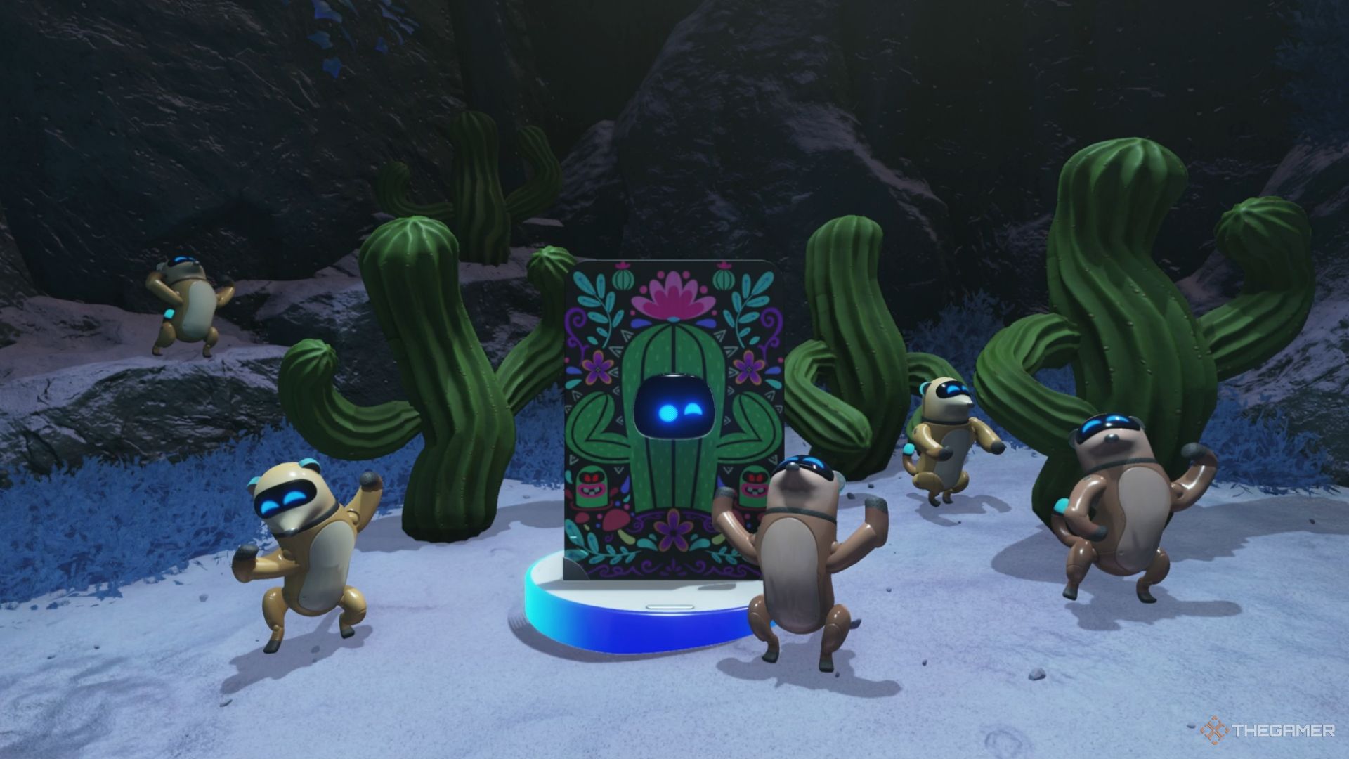 Astro Bot. The Wormy Passage Level. Posing with cacti.