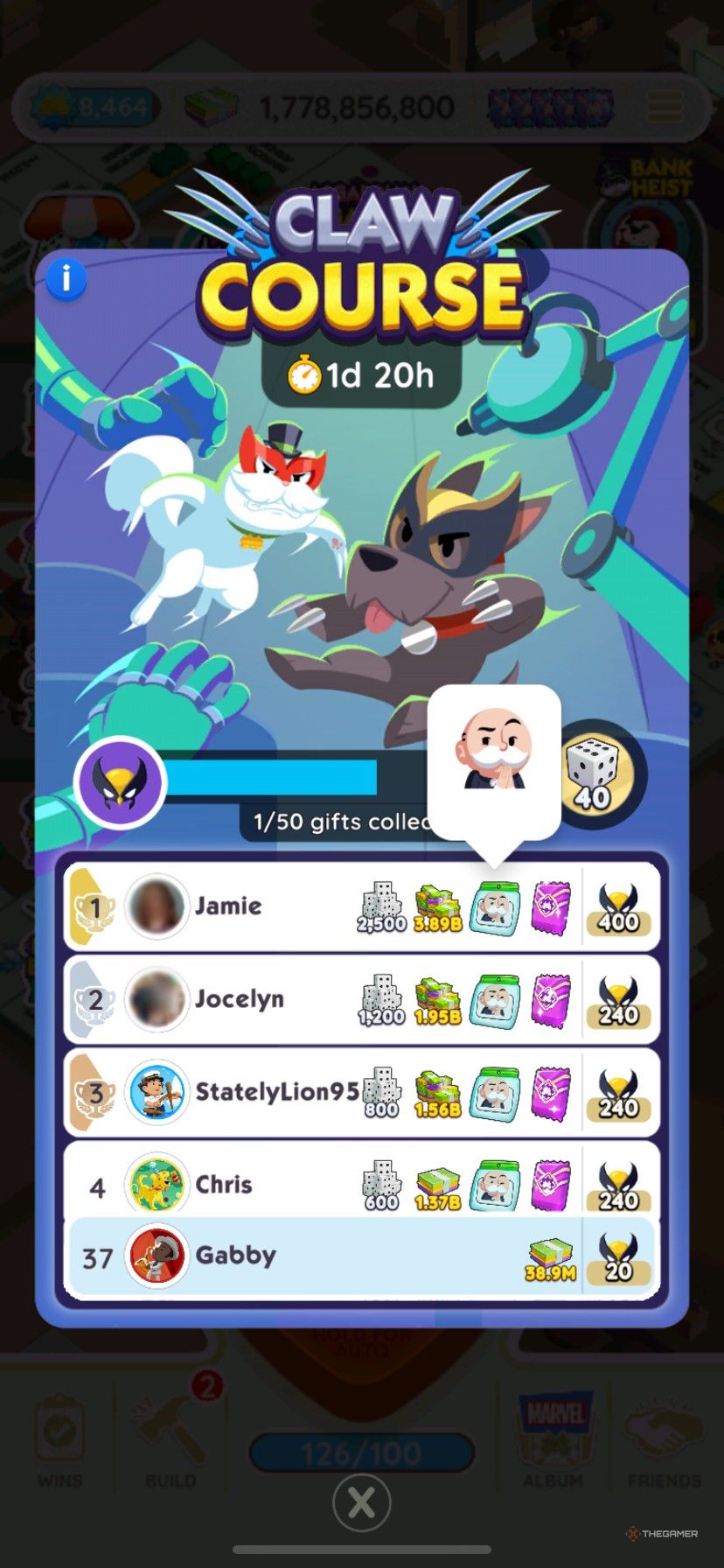 Claw Course start screen in Monopoly Go showing the new Mr. Monopoly emoji.