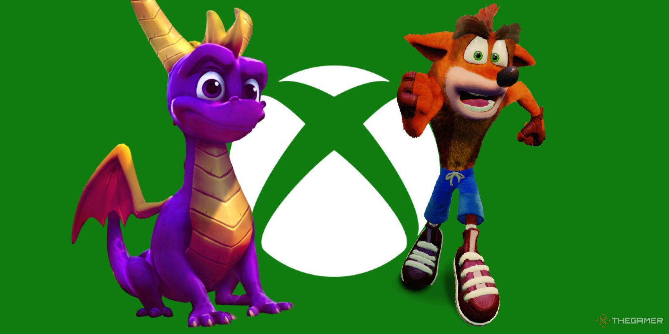 Crash and Spyro in front of an Xbox logo.